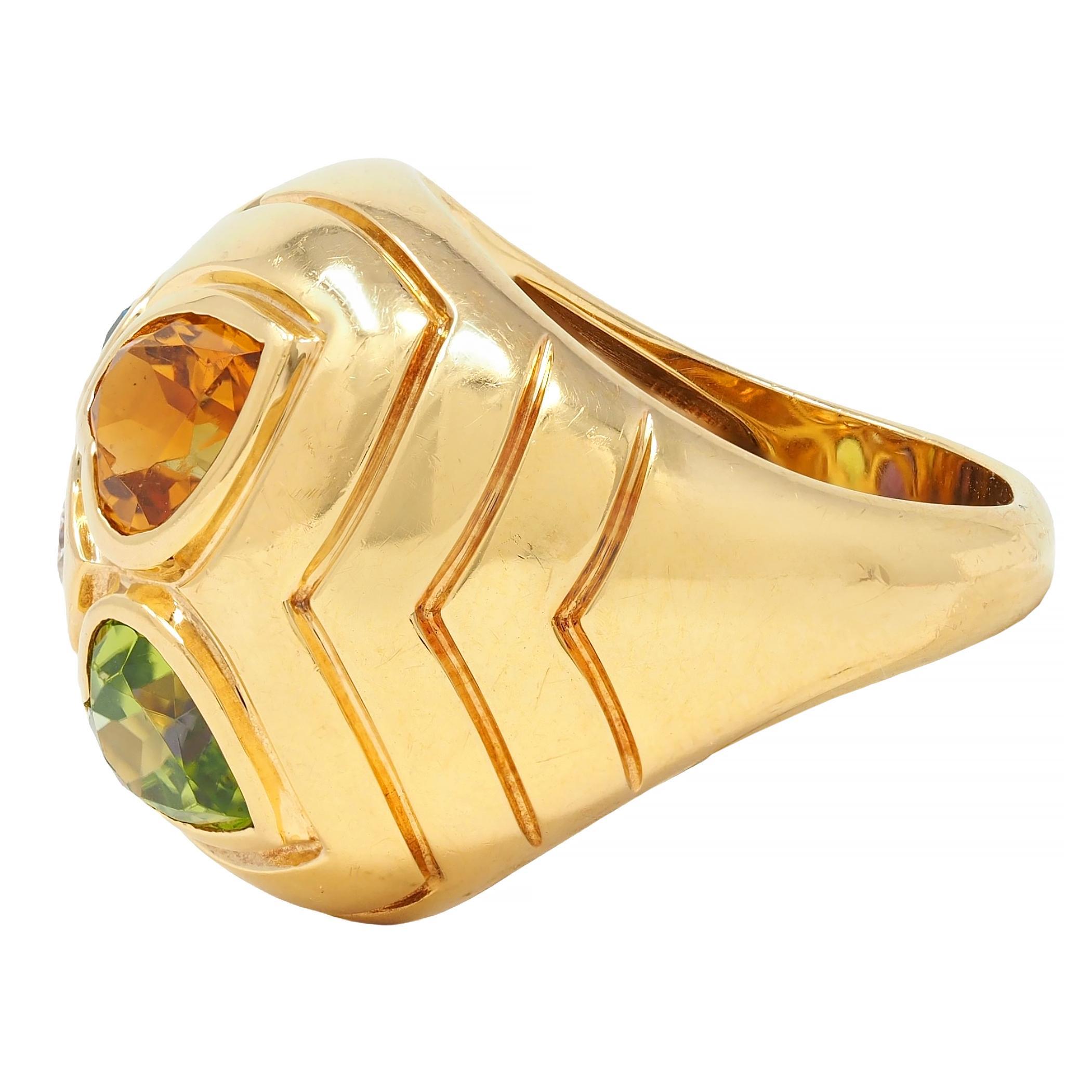 Brilliant Cut Bulgari 1990's Diamond Multi-Gem 18 Karat Gold Vintage Domed Heart Ring