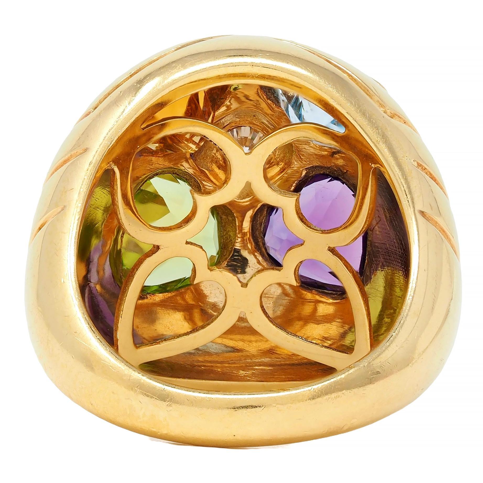 Bulgari 1990's Diamond Multi-Gem 18 Karat Gold Vintage Domed Heart Ring In Excellent Condition In Philadelphia, PA