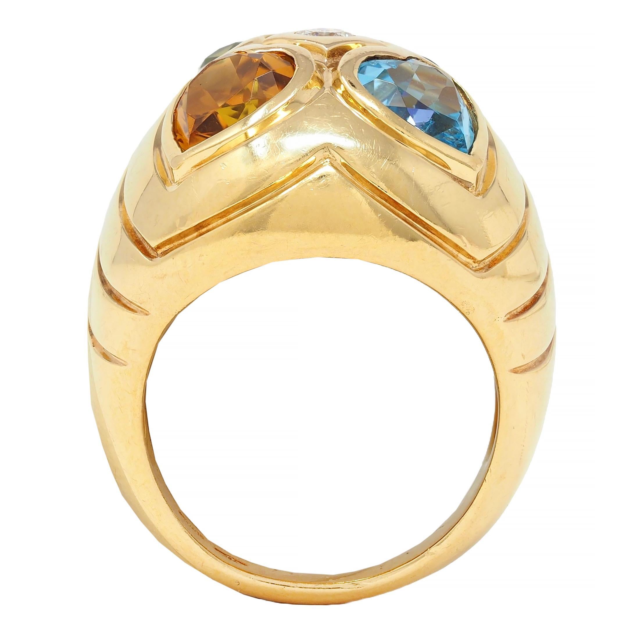 Bulgari 1990's Diamond Multi-Gem 18 Karat Gold Vintage Domed Heart Ring 2