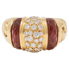 Bulgari 1990's Diamond Tourmaline 18 Karat Yellow Gold Vintage Passo Doppio Ring