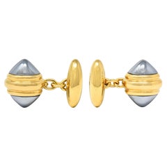 Bulgari 1990s Hematite 18 Karat Yellow Gold Vintage Doppio Cuore Cufflinks