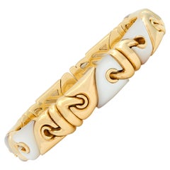 Bulgari 1990's Mother-Of-Pearl 18K Gold Vintage Inlay Passo Doppio Cuff Bracelet