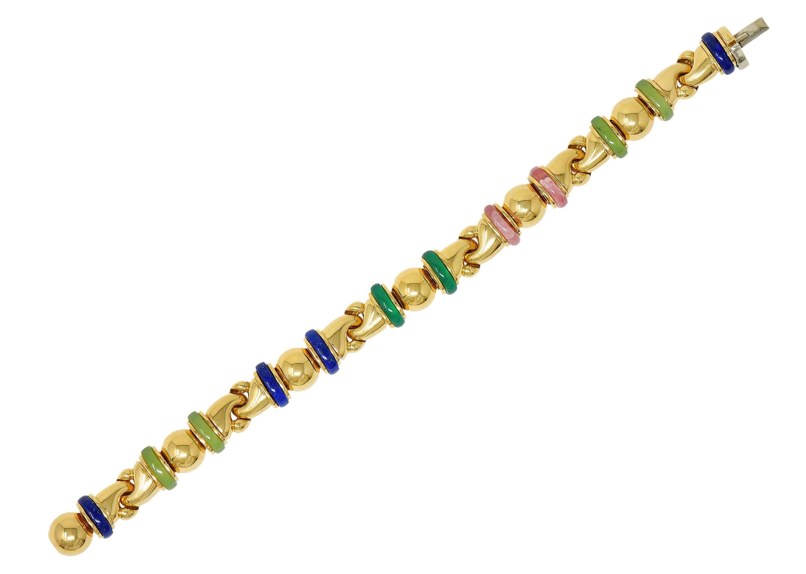 Moderne Bulgari 1990's Multi-Gem Gold 18 Karat Yellow Gold Vintage Passo Doppio Link Link en vente