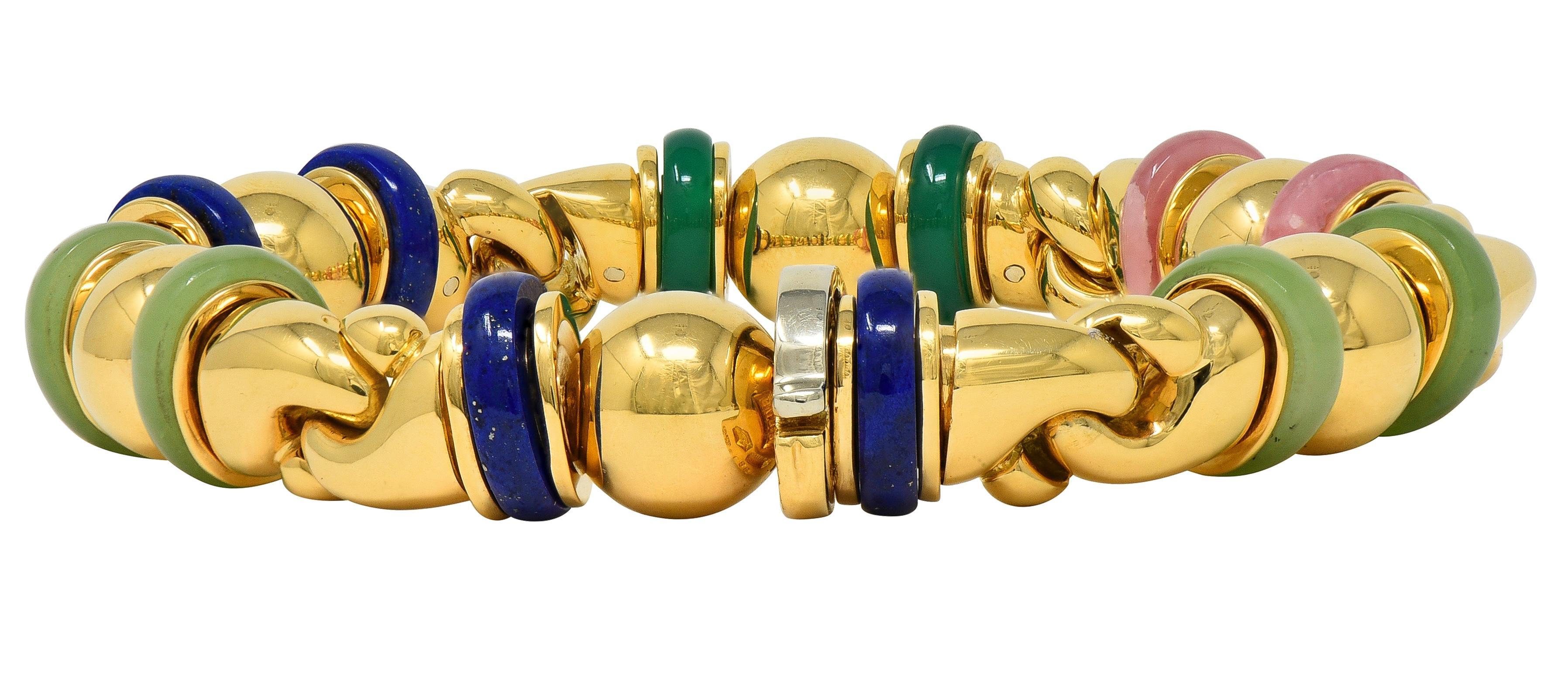 Perle Bulgari 1990's Multi-Gem Gold 18 Karat Yellow Gold Vintage Passo Doppio Link Link en vente