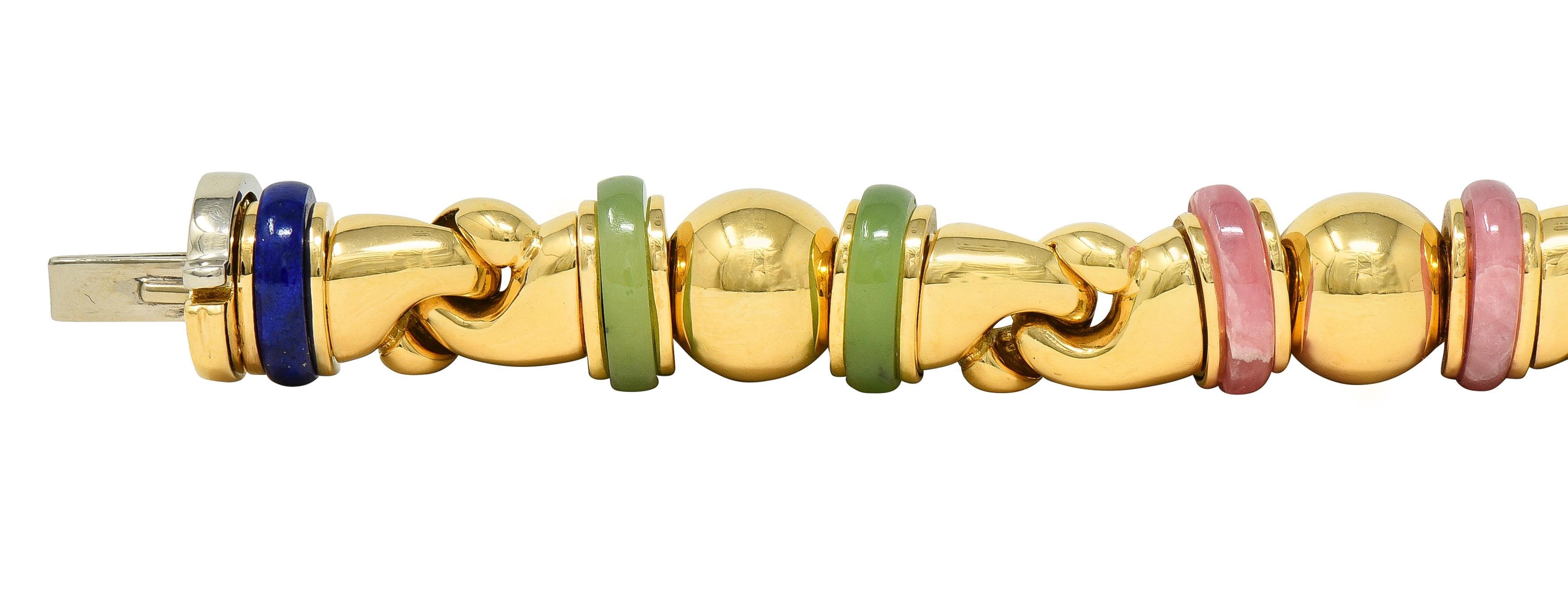 Bulgari 1990's Multi-Gem Gold 18 Karat Yellow Gold Vintage Passo Doppio Link Link Excellent état - En vente à Philadelphia, PA