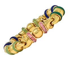 Bulgari 1990's Multi-Gem Gold 18 Karat Yellow Gold Vintage Passo Doppio Link Link