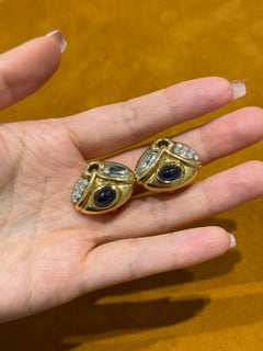 Bulgari 1990s Sapphire and Diamond 18k Gold Clip-On Earrings