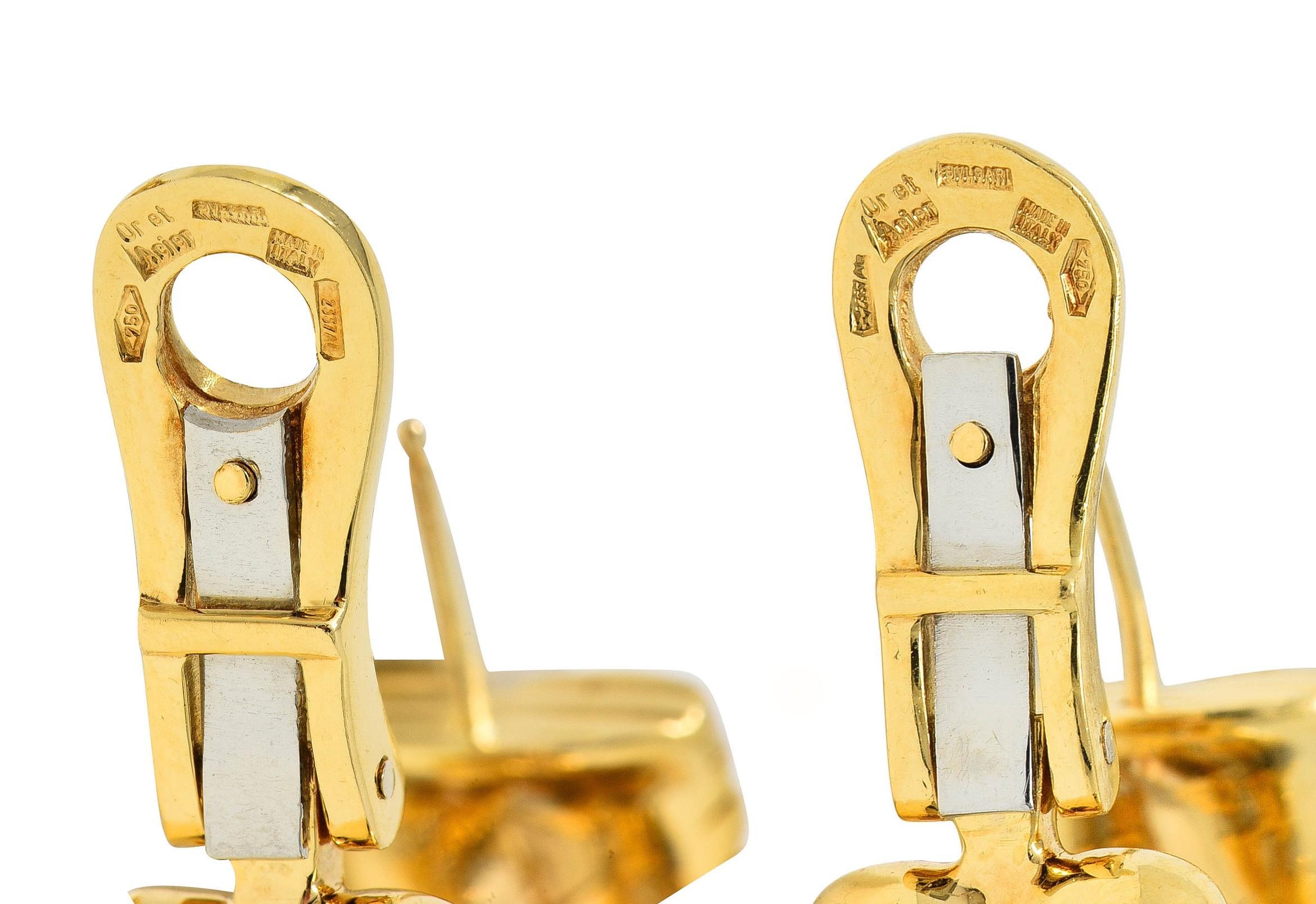 Bulgari 1990er Jahre Edelstahl 18 Karat Gold Vintage Spiga J-Hoop Ohrringe 1