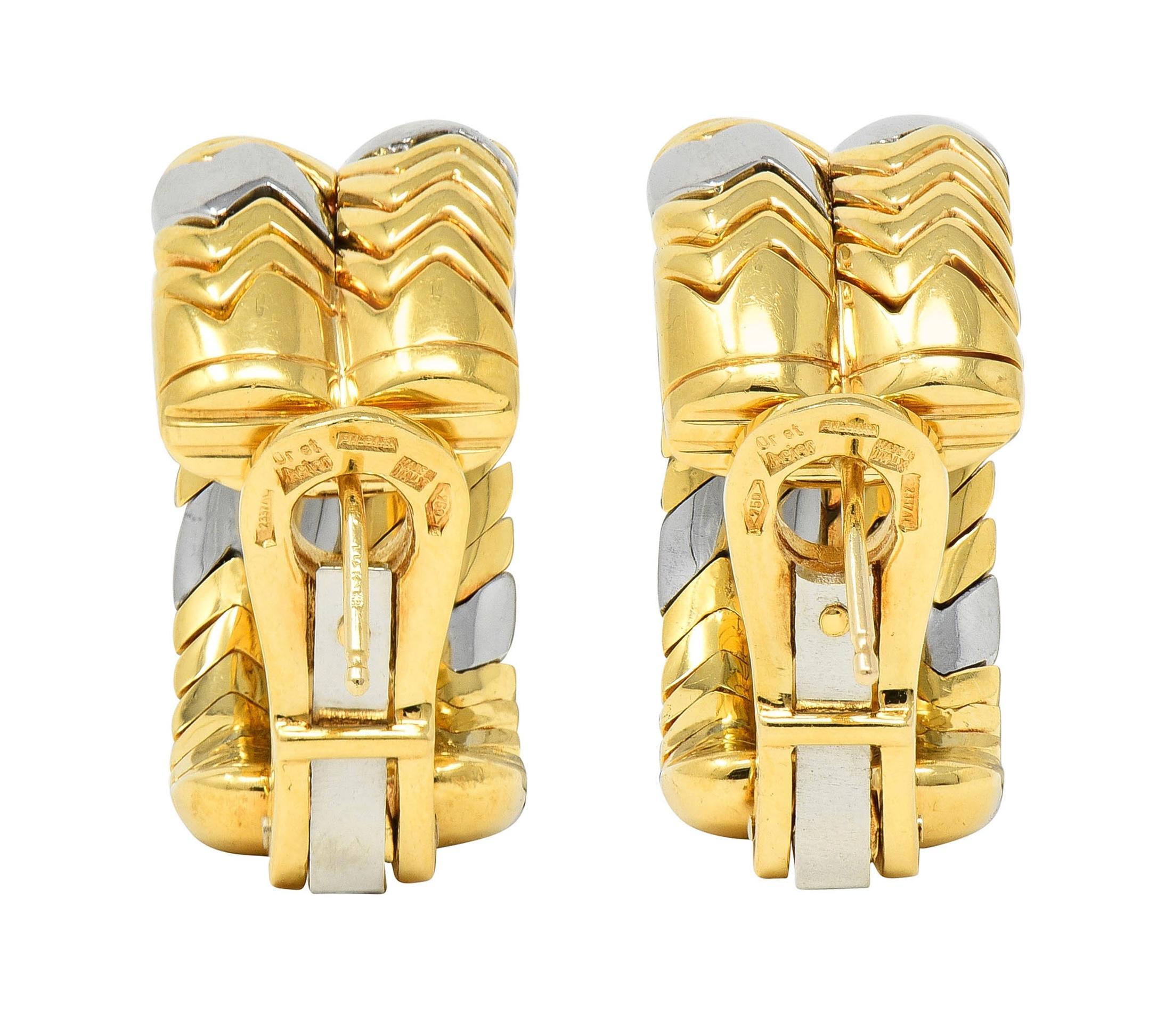 Bulgari 1990er Jahre Edelstahl 18 Karat Gold Vintage Spiga J-Hoop Ohrringe 2