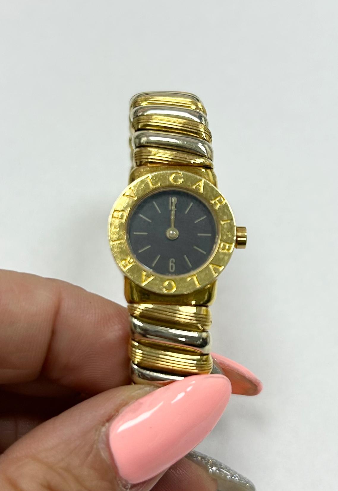 Bulgari, montre-bracelet manchette 18 carats 2 tons Excellent état - En vente à New York, NY