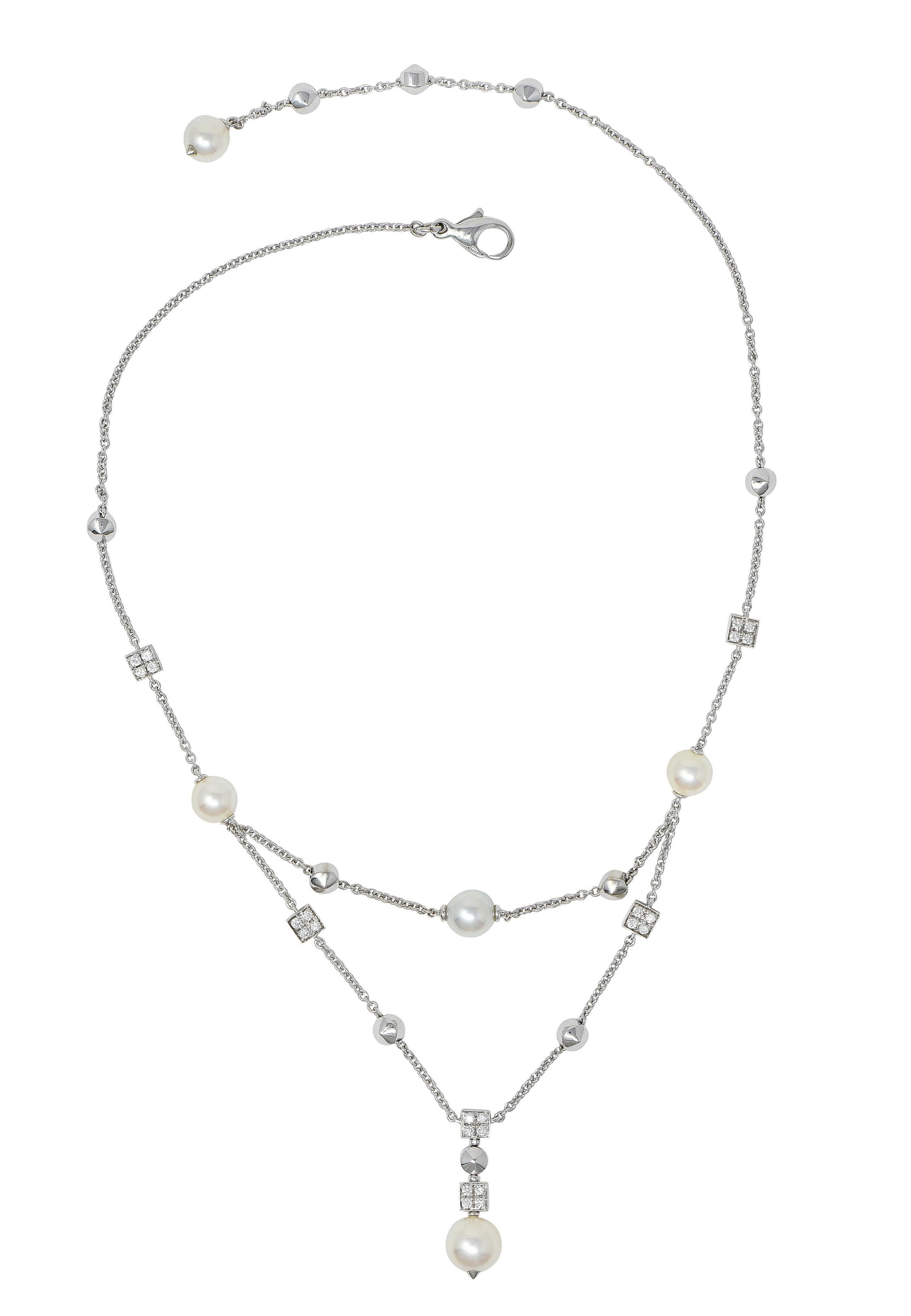 Bulgari 2000 Diamant Perle 18 Karat Weißgold Vintage Y2K Lucia Tropfen-Halskette im Zustand „Hervorragend“ in Philadelphia, PA