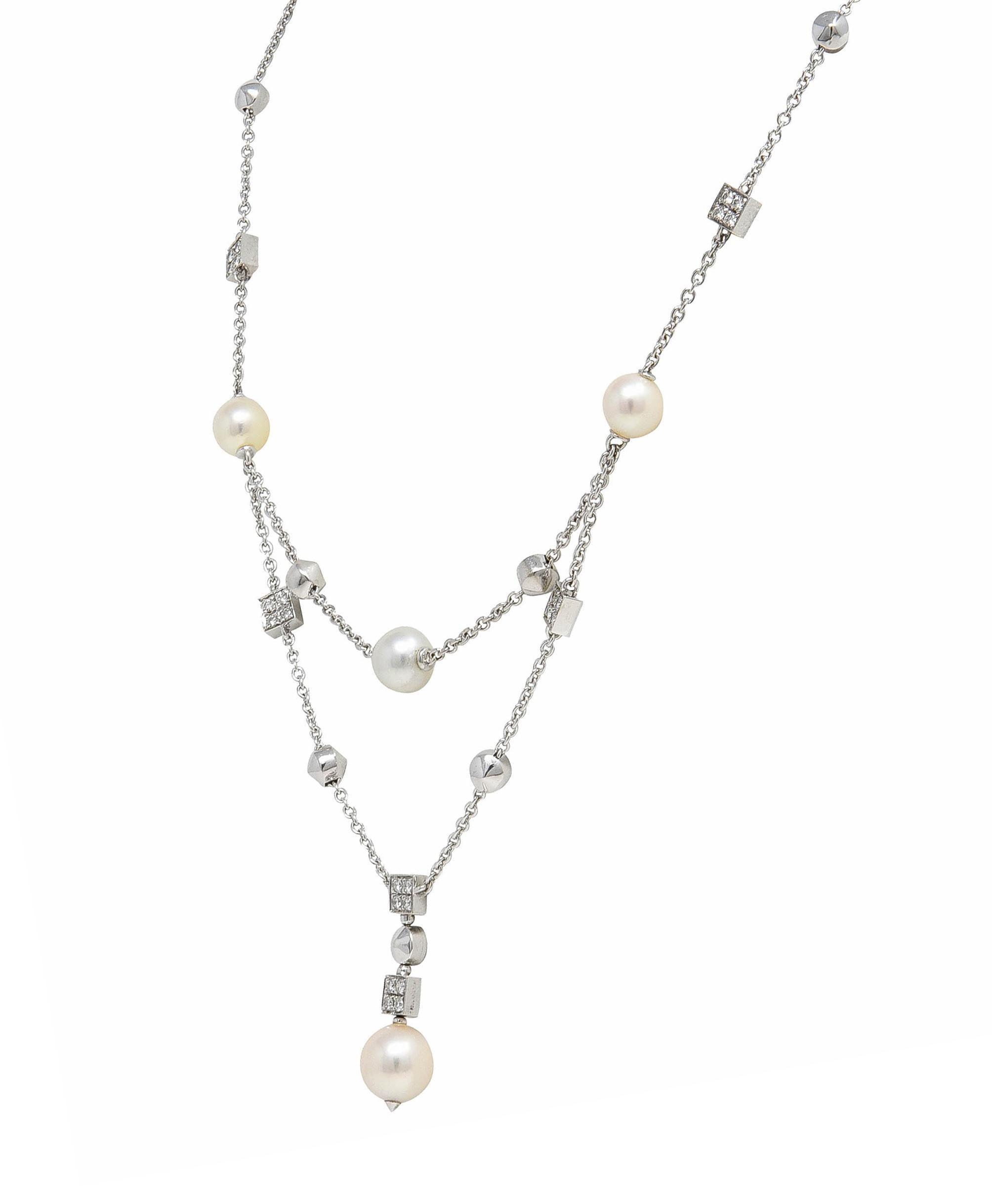 Bulgari 2000 Diamant Perle 18 Karat Weißgold Vintage Y2K Lucia Tropfen-Halskette für Damen oder Herren