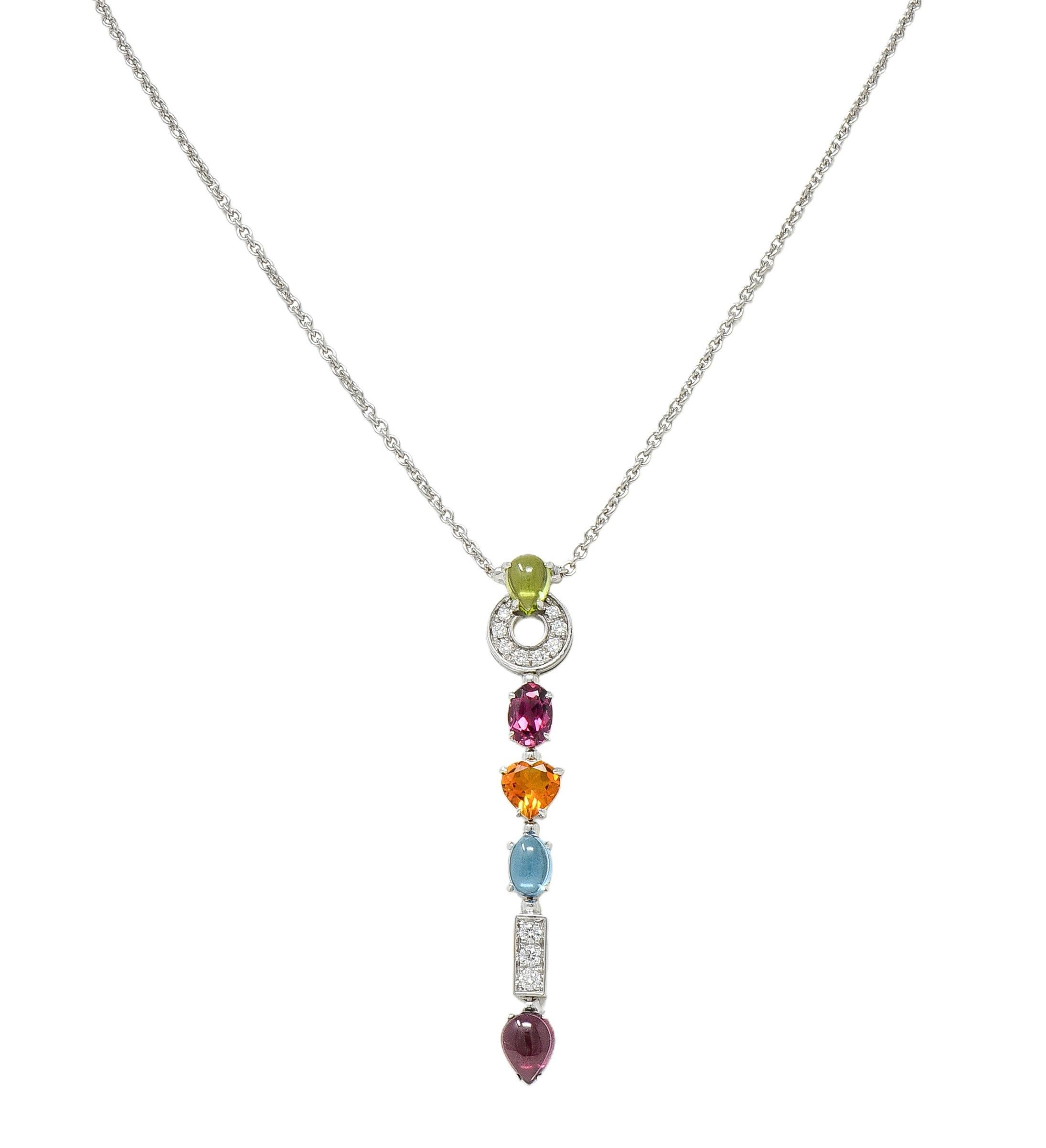 Bulgari 2000 Multi-Gem Diamond 18 Karat White Gold Allegra Drop Station Necklace For Sale 5