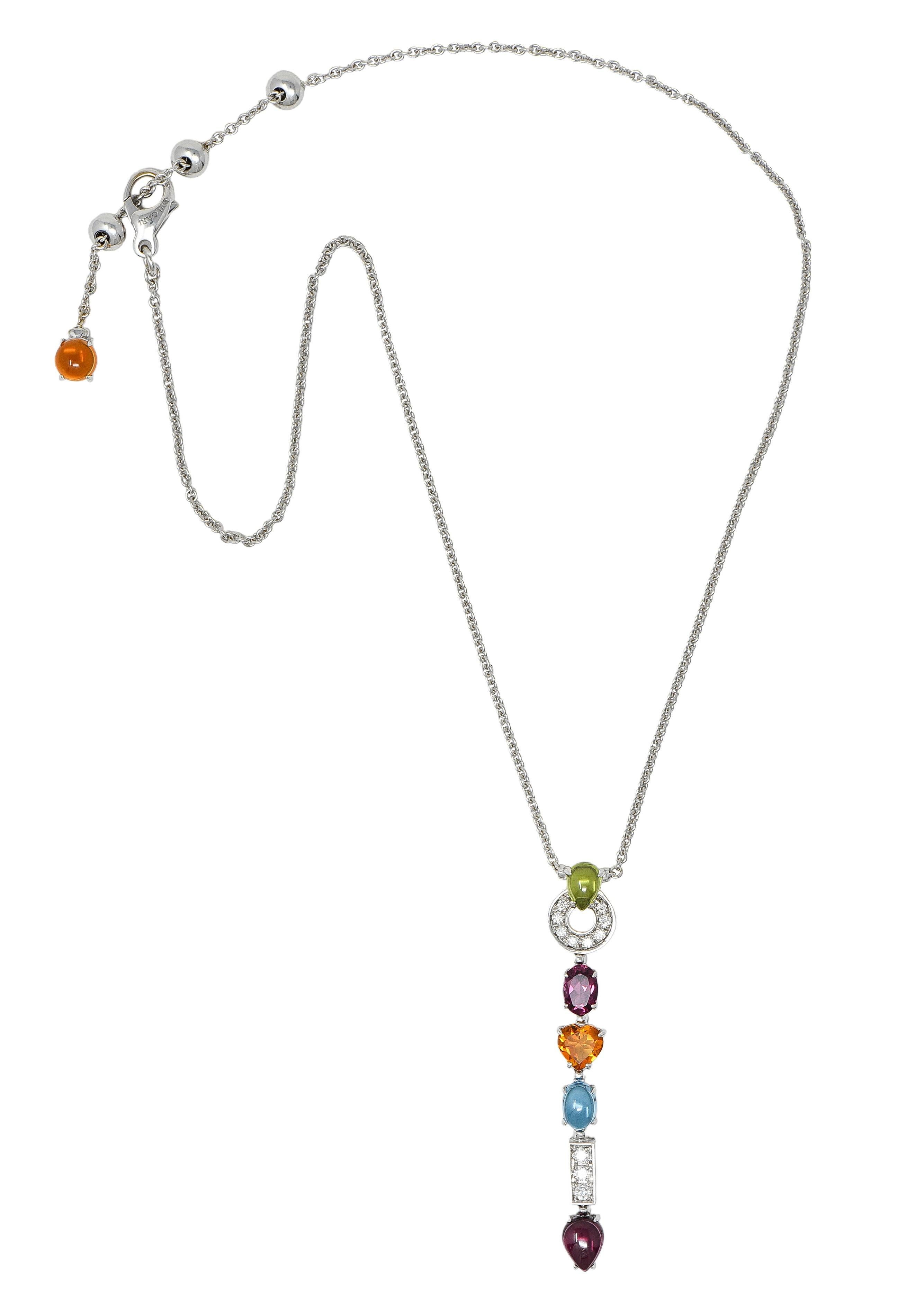 Contemporary Bulgari 2000 Multi-Gem Diamond 18 Karat White Gold Allegra Drop Station Necklace For Sale