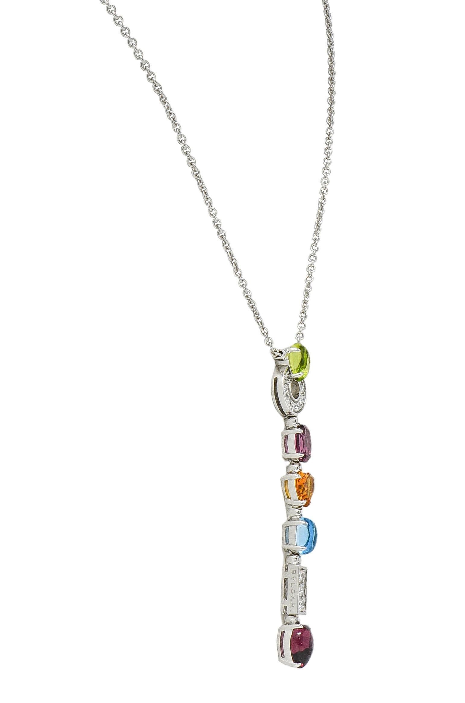 Women's Bulgari 2000 Multi-Gem Diamond 18 Karat White Gold Allegra Drop Station Necklace For Sale
