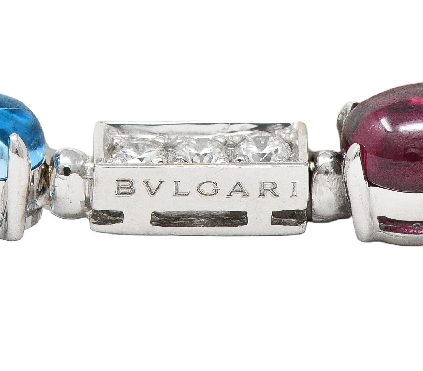 Bulgari 2000 Multi-Gem Diamond 18 Karat White Gold Allegra Drop Station Necklace For Sale 1