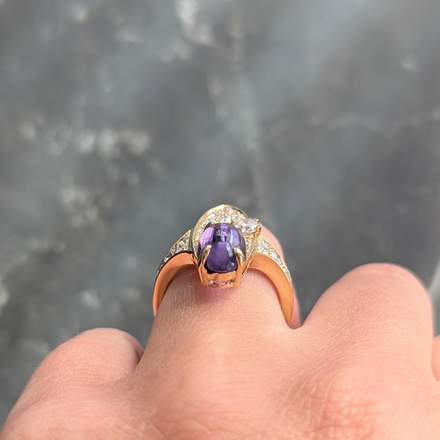 Bulgari 2000's Bague Elisia Navette Améthyste Diamant 3.45 CTW Or Jaune 18Kt en vente 5