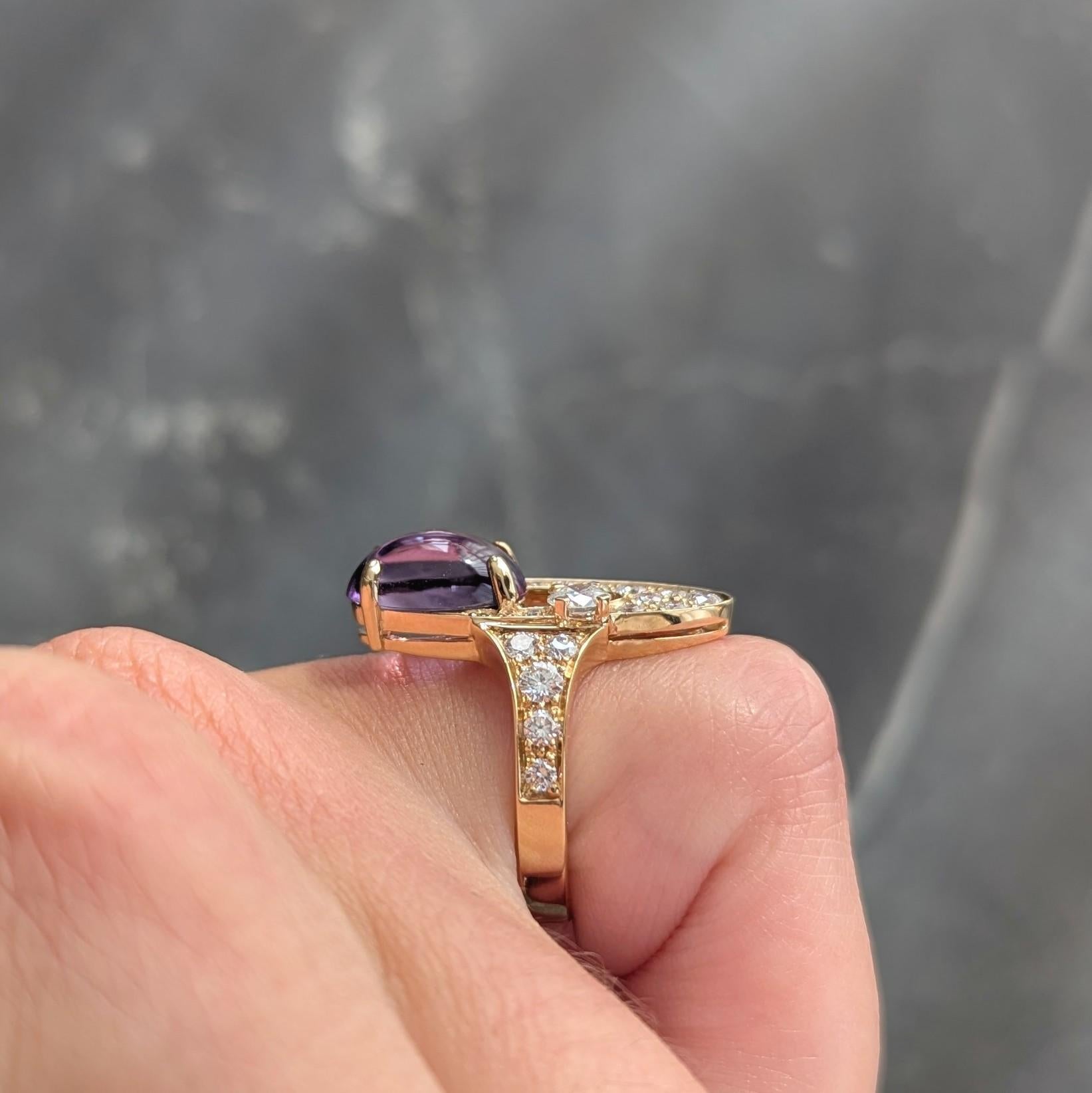 Bulgari 2000's Bague Elisia Navette Améthyste Diamant 3.45 CTW Or Jaune 18Kt en vente 6