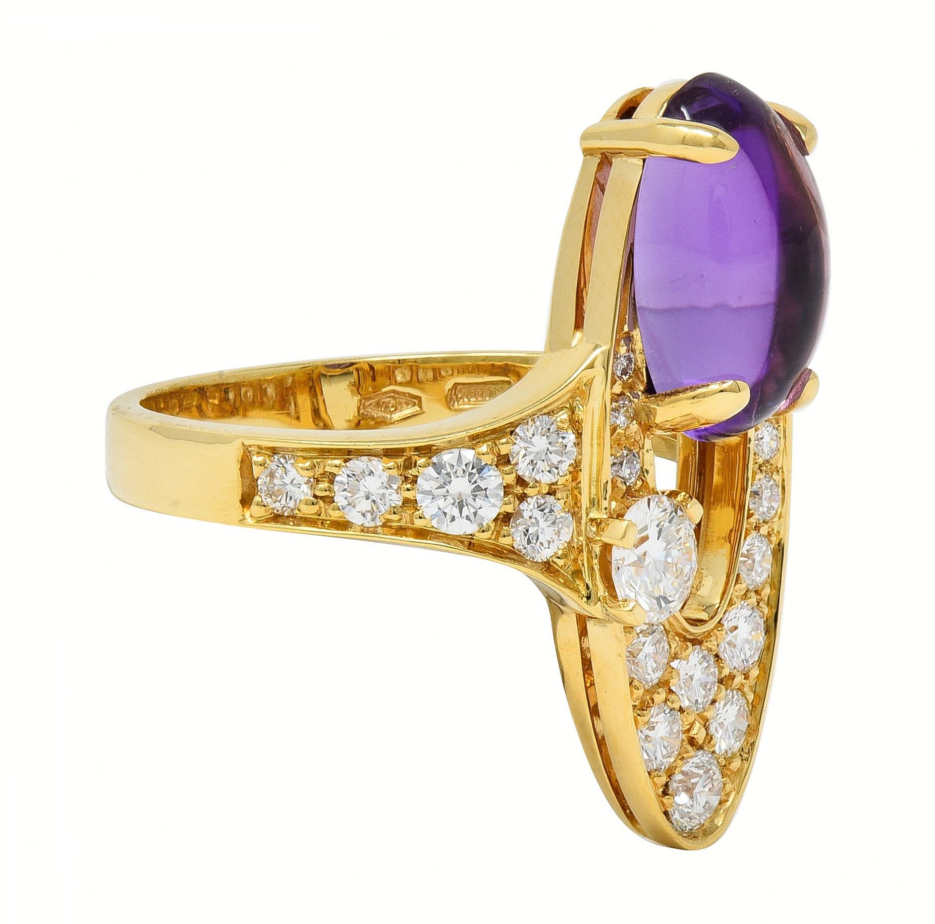Contemporain Bulgari 2000's Bague Elisia Navette Améthyste Diamant 3.45 CTW Or Jaune 18Kt en vente