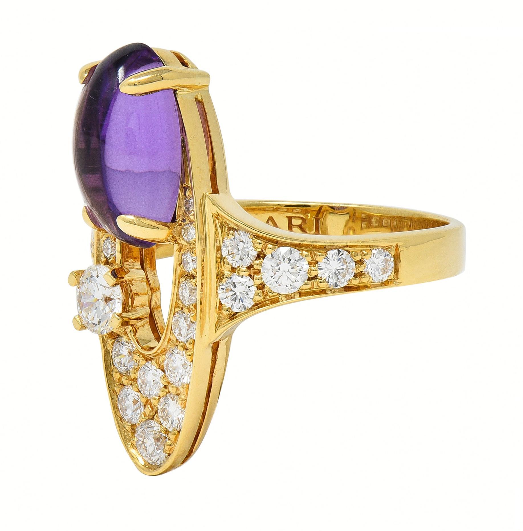 Bulgari 2000's Bague Elisia Navette Améthyste Diamant 3.45 CTW Or Jaune 18Kt Excellent état - En vente à Philadelphia, PA