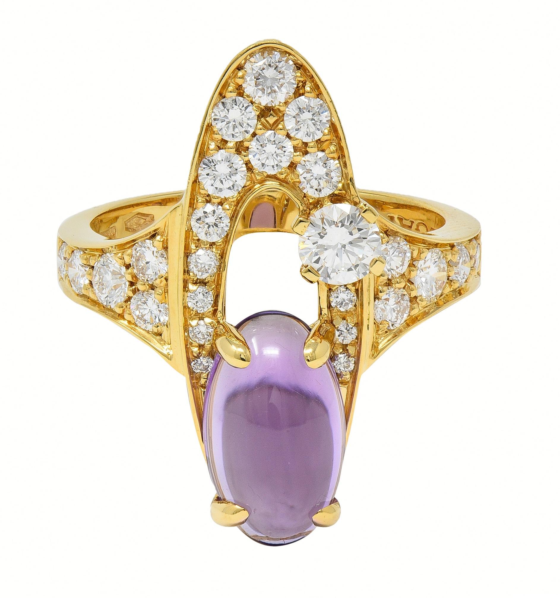 Bulgari 2000's Bague Elisia Navette Améthyste Diamant 3.45 CTW Or Jaune 18Kt en vente 2