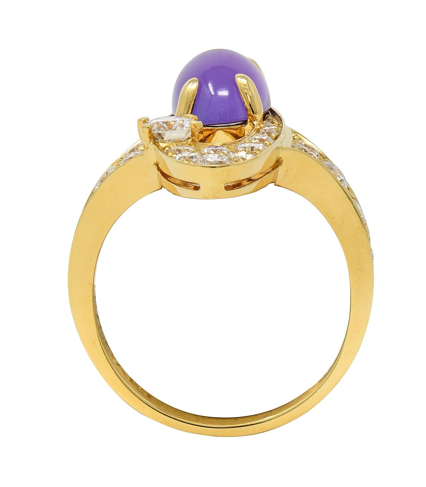 Bulgari 2000's Bague Elisia Navette Améthyste Diamant 3.45 CTW Or Jaune 18Kt en vente 3