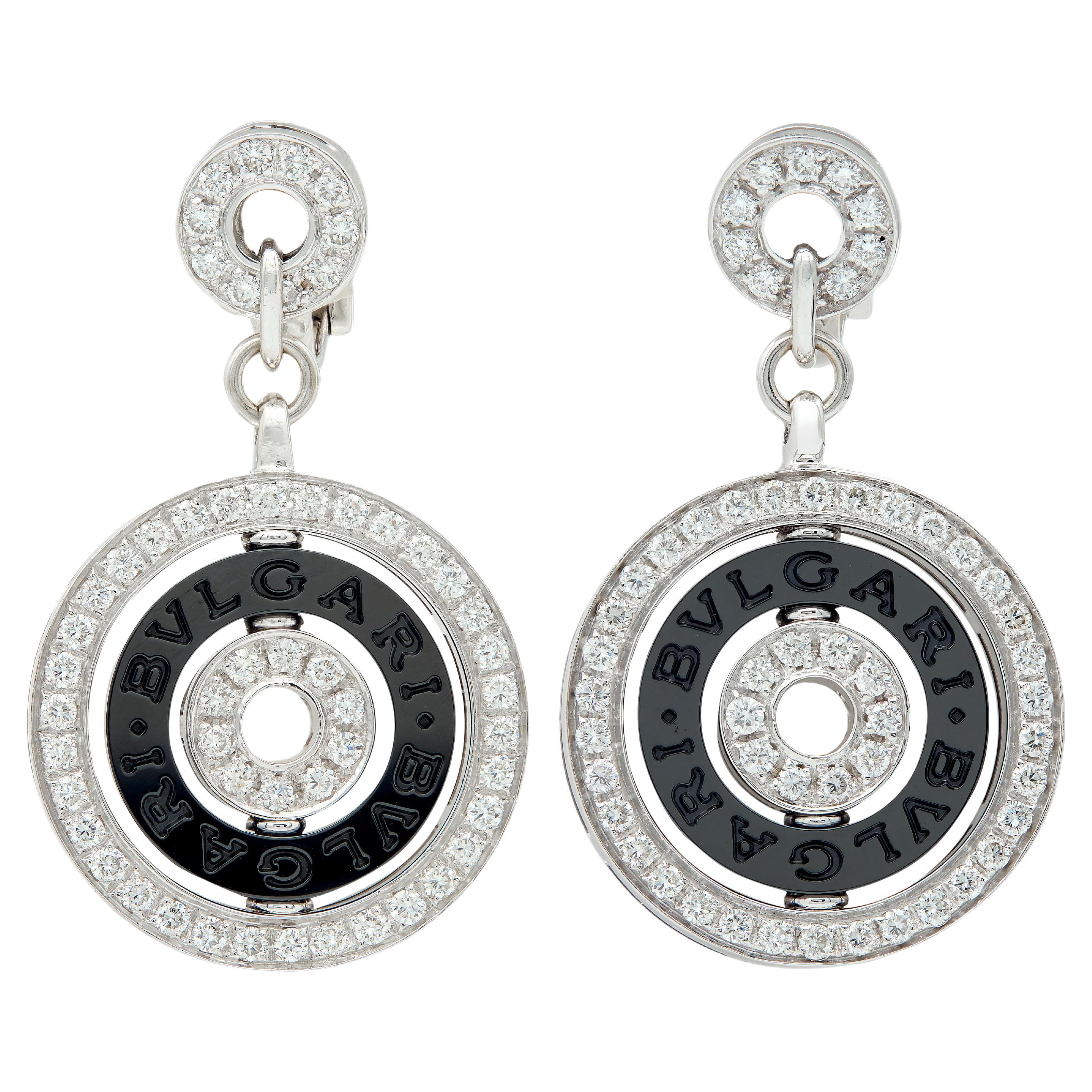 Bulgari 2000
s Diamond Ceramic 18 Karat White Gold Cerchi Astrale Drop Earrings For Sale