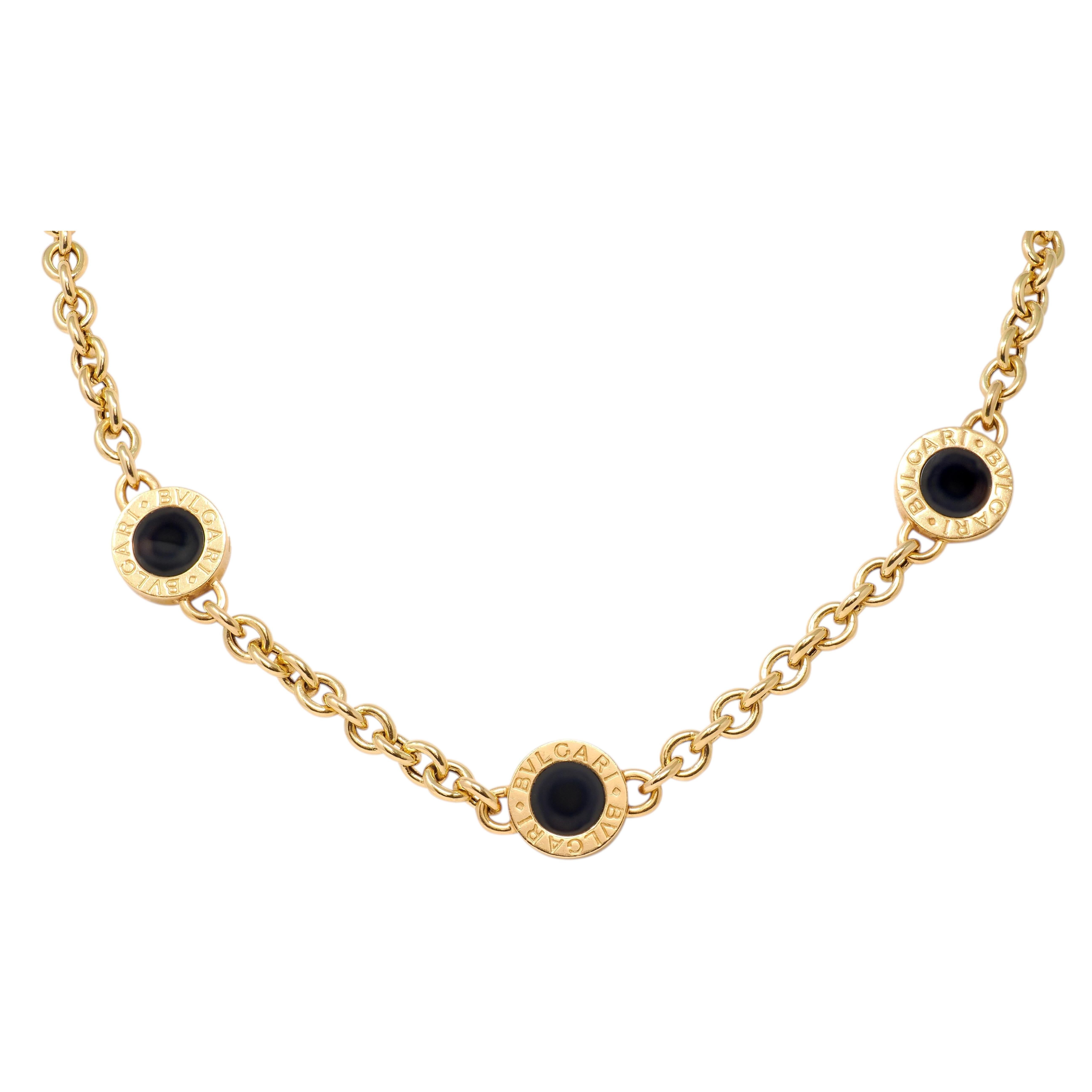 Bulgari 2000's Onyx 18 Karat Yellow Gold Station Necklace For Sale