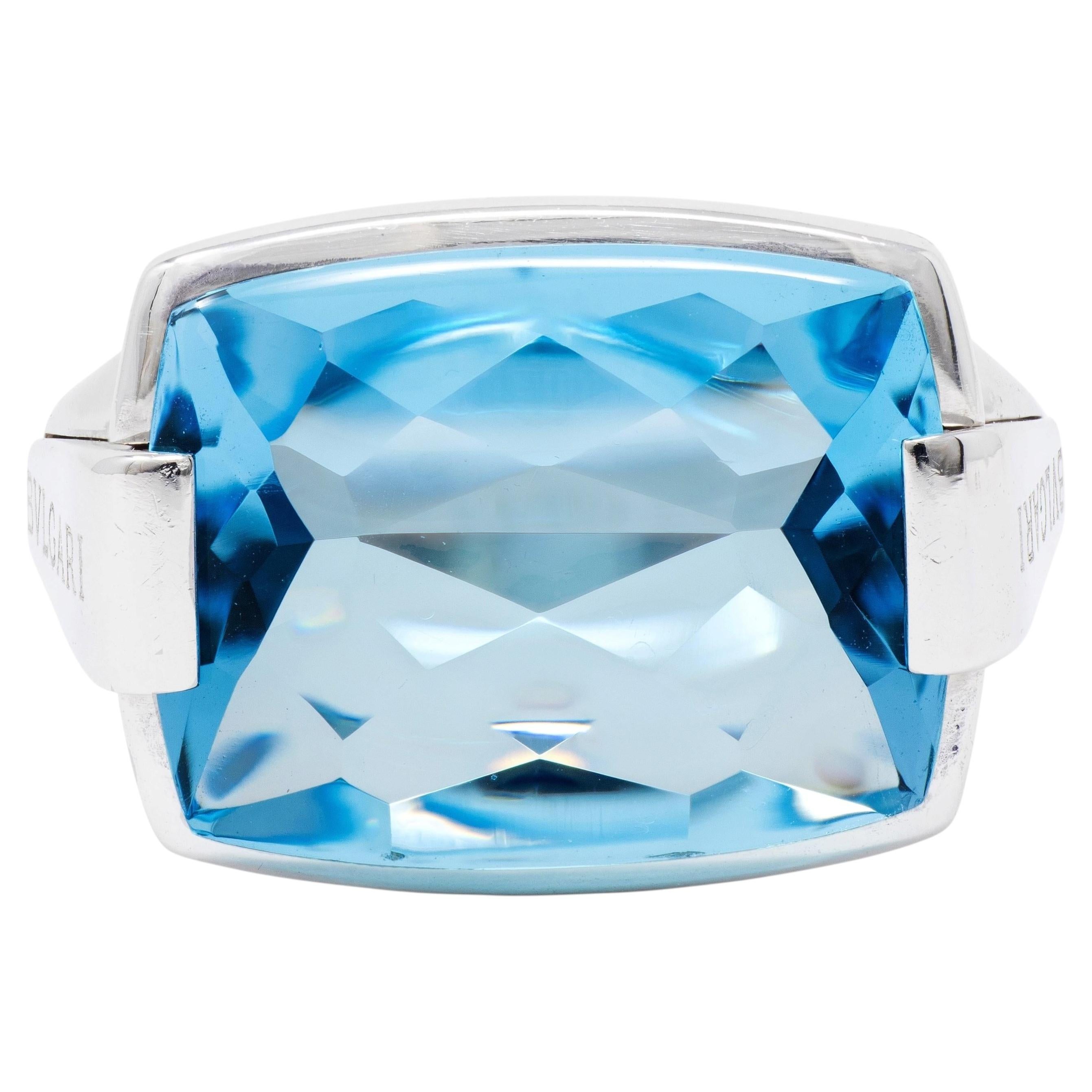 Bulgari 2000's Topaz 18 Karat White Gold Contemporary Metropolis Statement Ring