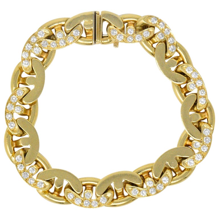 Bulgari 2.10 Carat Diamond 18 Karat Gold Link Bracelet For Sale at 1stdibs