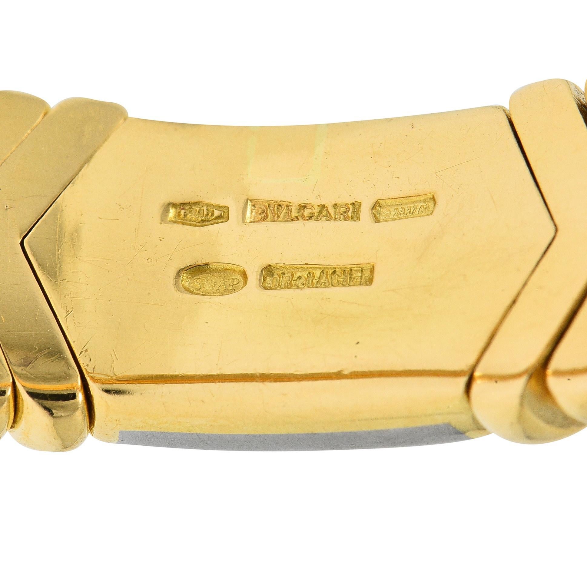 Bulgari 2.60 CTW Diamond 18 Karat Yellow Gold Steel Vintage Cuff Bracelet In Excellent Condition In Philadelphia, PA
