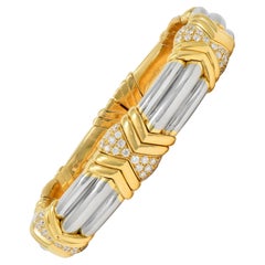 Bulgari 2.60 CTW Diamond 18 Karat Yellow Gold Steel Vintage Cuff Bracelet