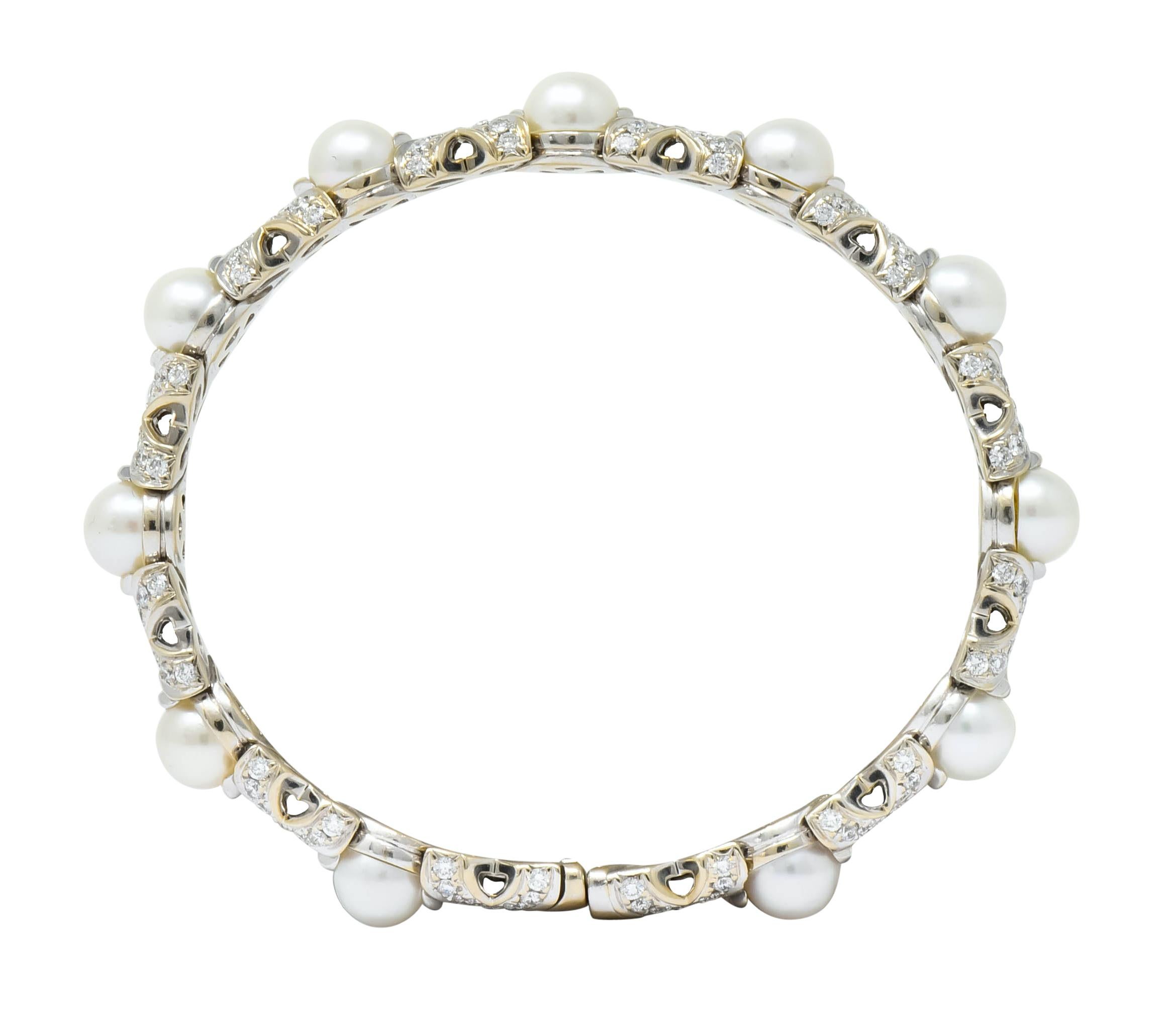 Bulgari 2.88 Carat Diamond Cultured Pearl 18 Karat White Gold X Cuff Bracelet 1
