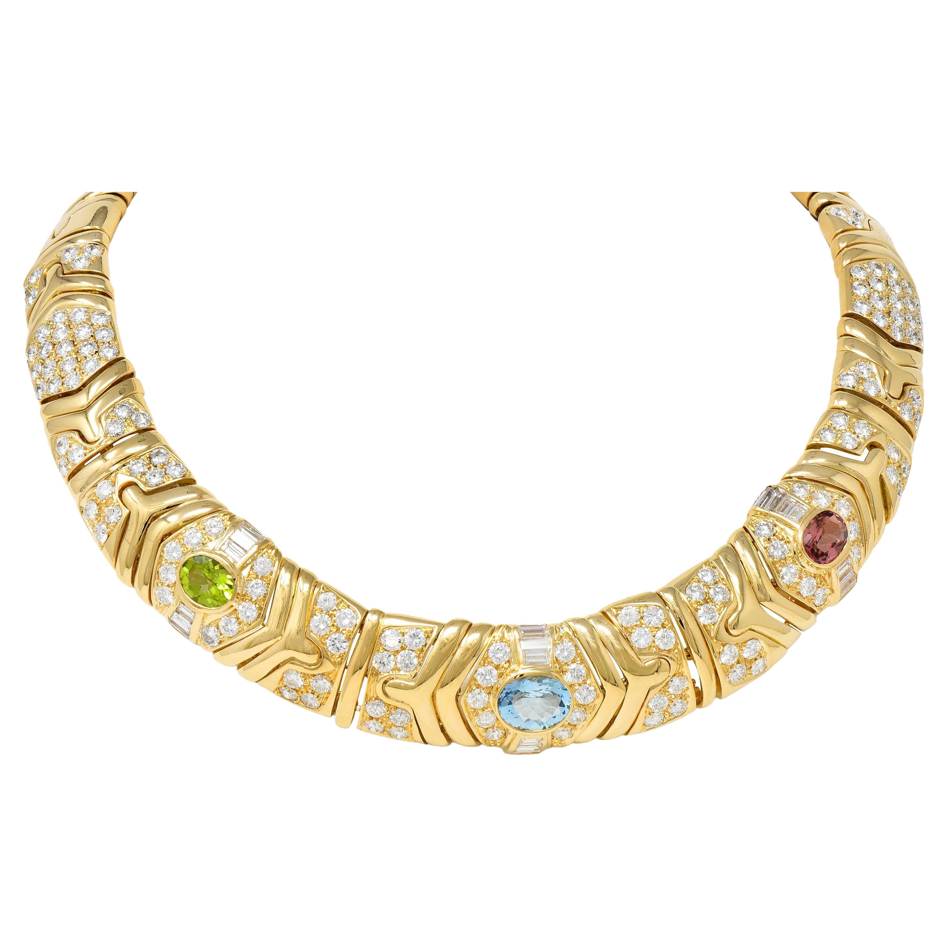 Bulgari 29.45 CTW Diamond Multi-Gem 18K Gold Vintage Parentesi Collar Necklace