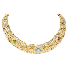 Bulgari 29.45 CTW Diamond Multi-Gem 18K Gold Vintage Parentesi Collar Necklace
