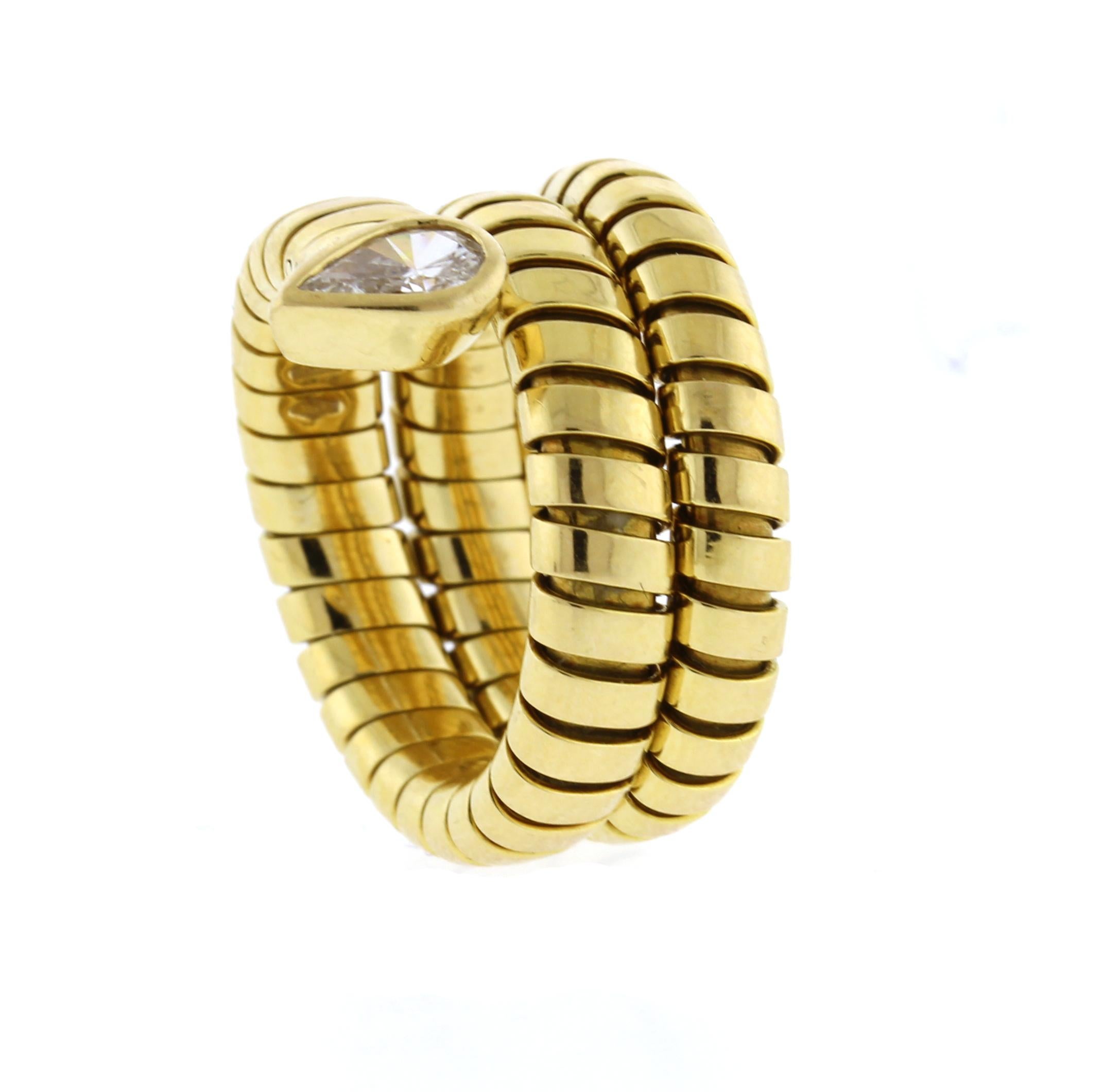 Bulgari 3 Coil Tubagas Pear-shape Diamond Ring In Excellent Condition In Bethesda, MD