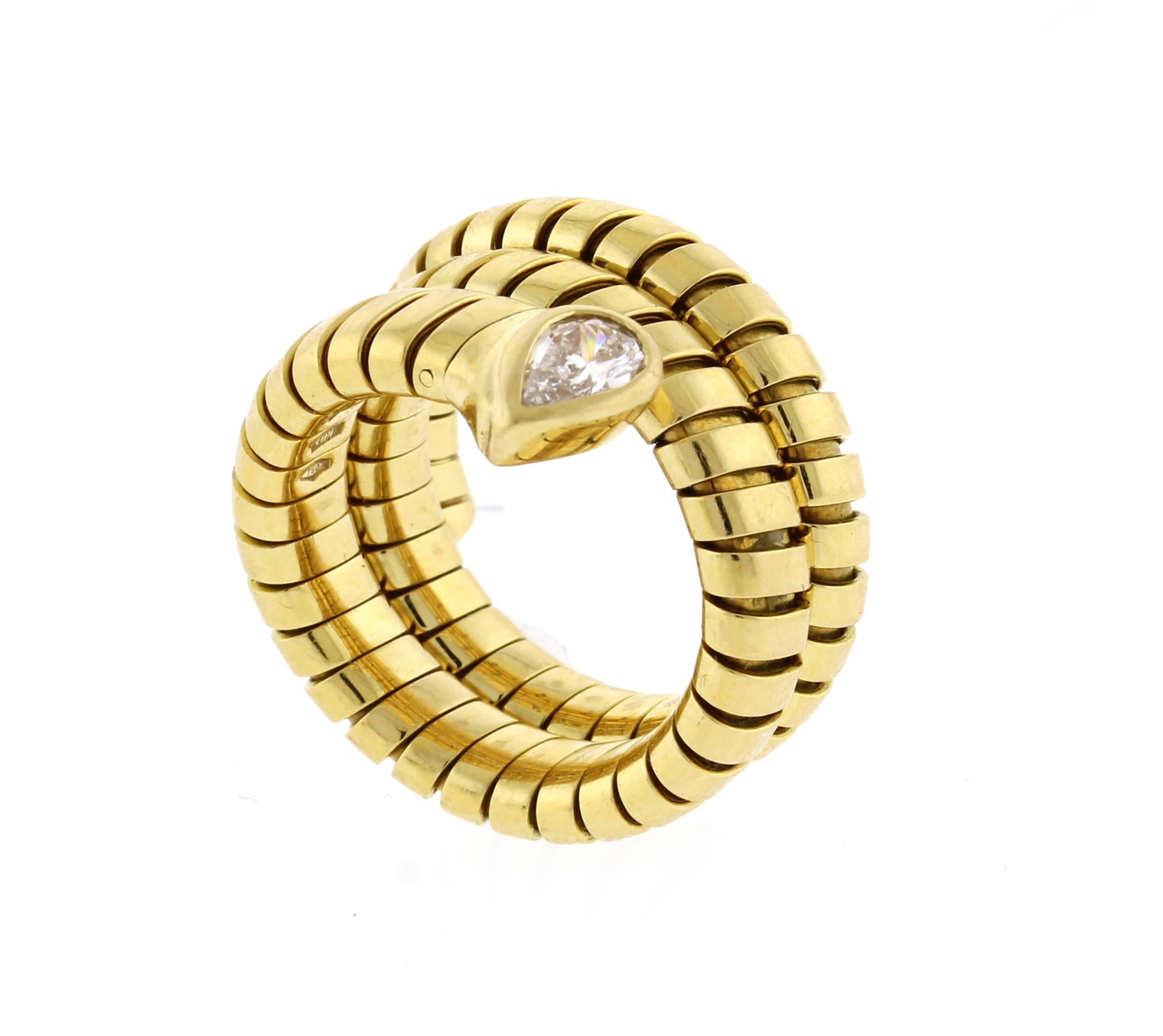 Women's or Men's Bulgari 3 Coil Tubagas Pear-shape Diamond Ring
