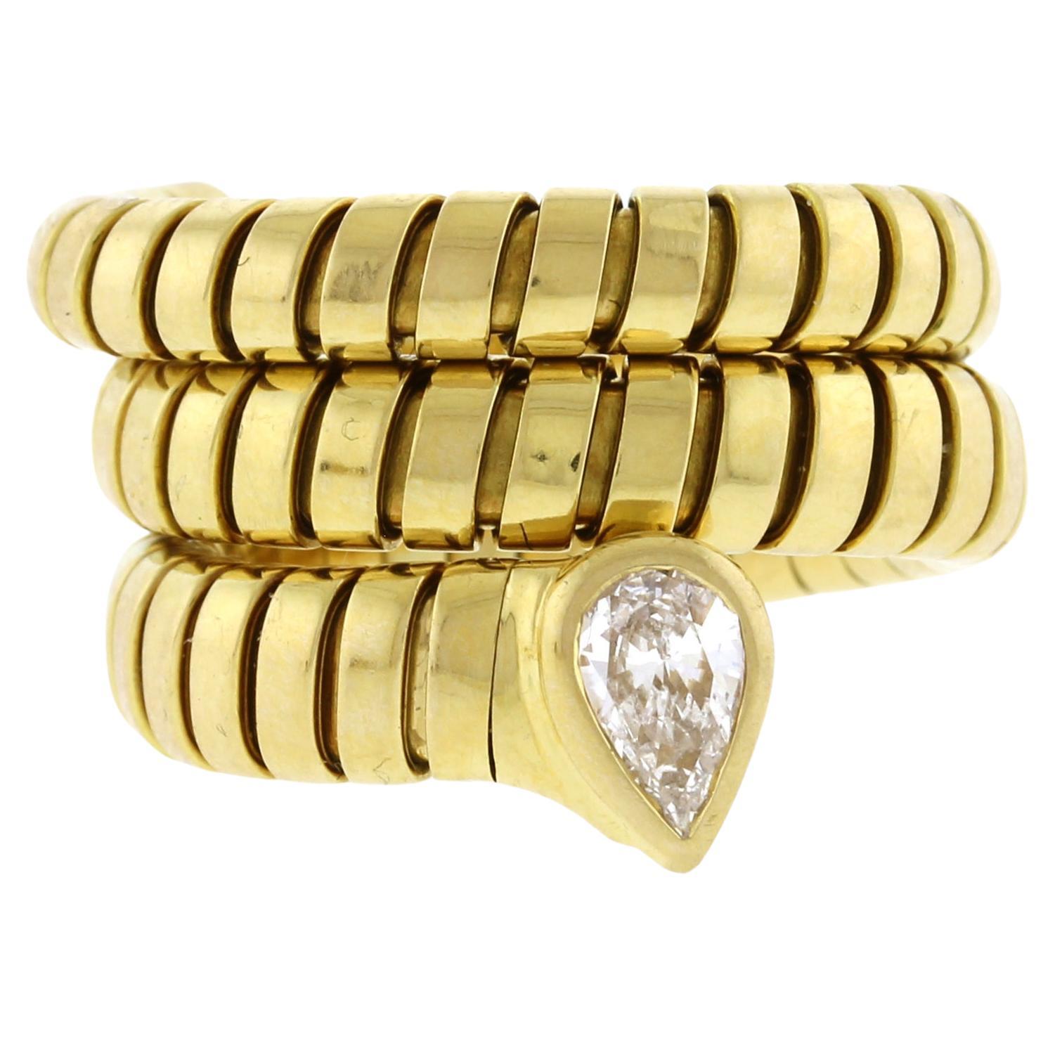 Bulgari 3 Coil Tubagas Pear-shape Diamond Ring