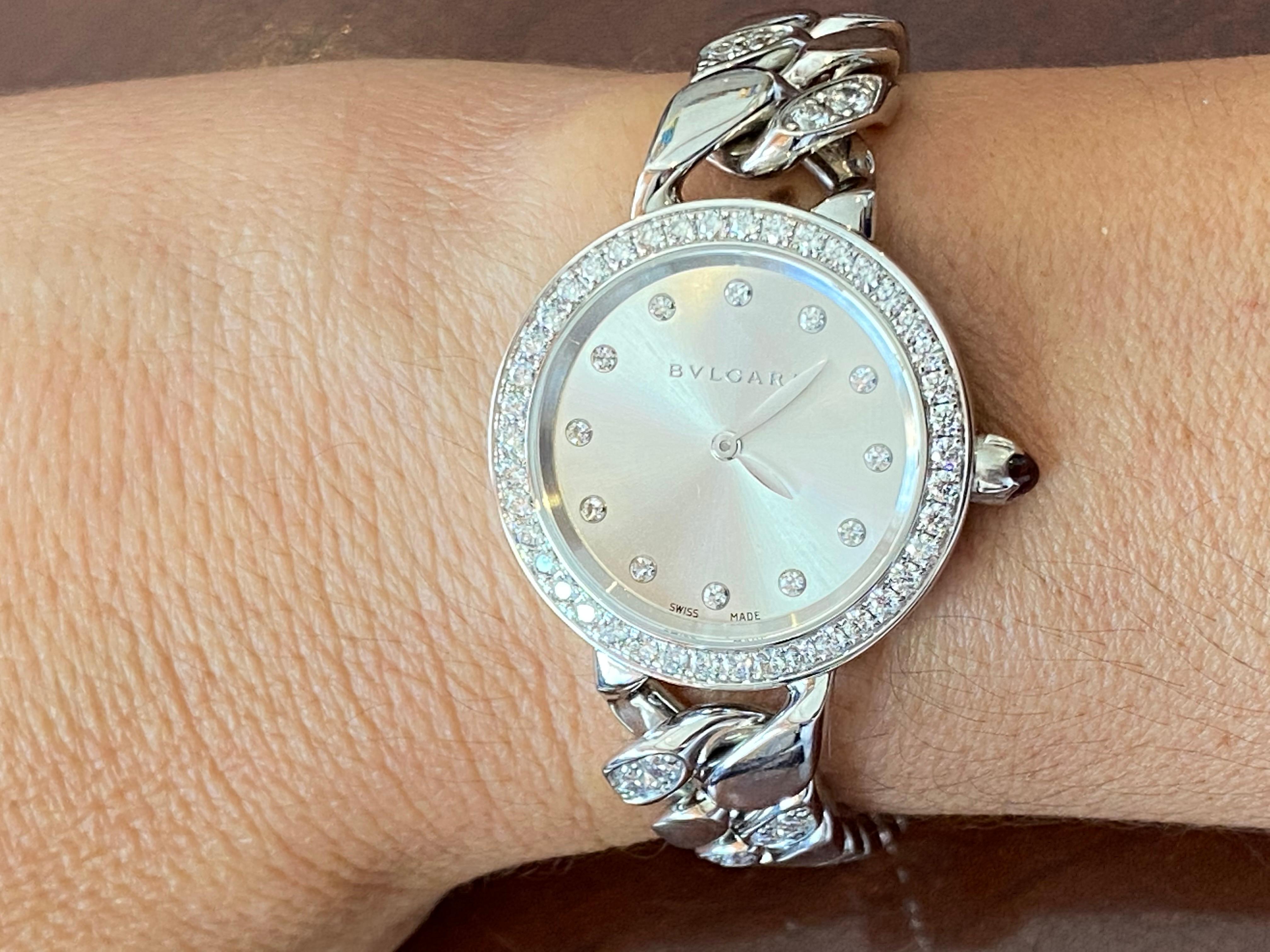 Bulgari Montre-bracelet Bvlgari « Catene » en or blanc 18 carats et bracelet en diamants en vente 9