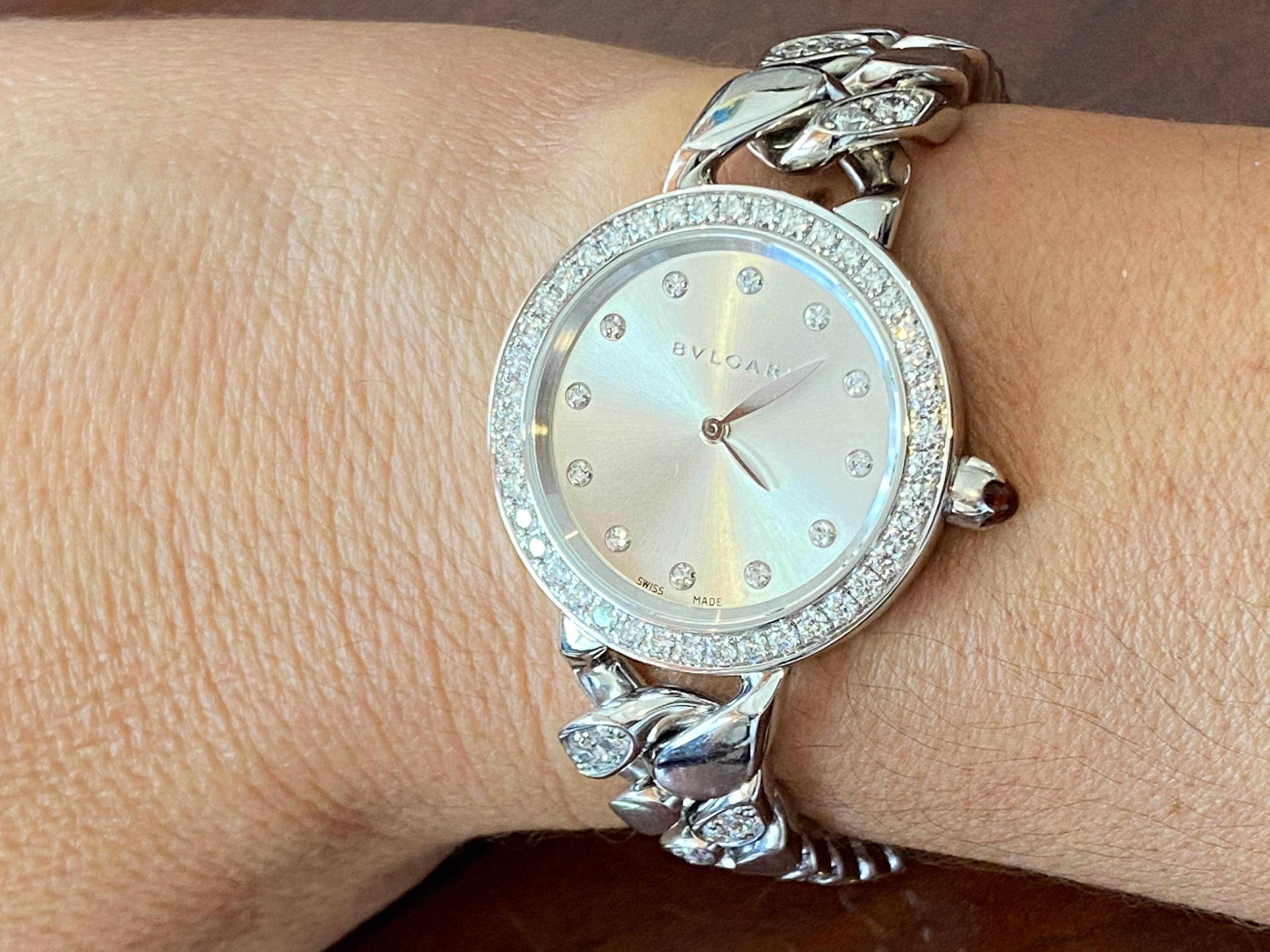 Bulgari Montre-bracelet Bvlgari « Catene » en or blanc 18 carats et bracelet en diamants en vente 10