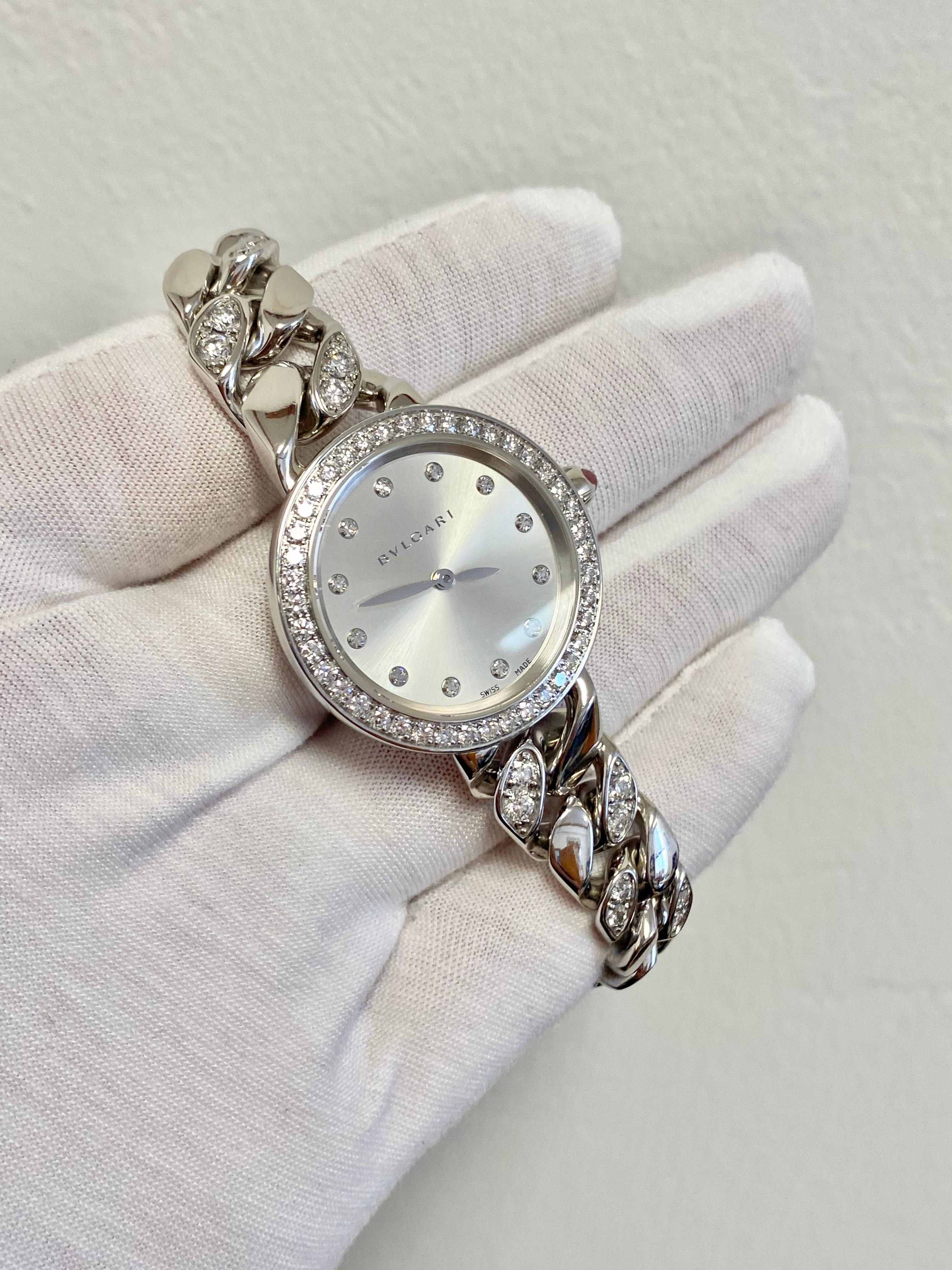 Bulgari Montre-bracelet Bvlgari « Catene » en or blanc 18 carats et bracelet en diamants en vente 5