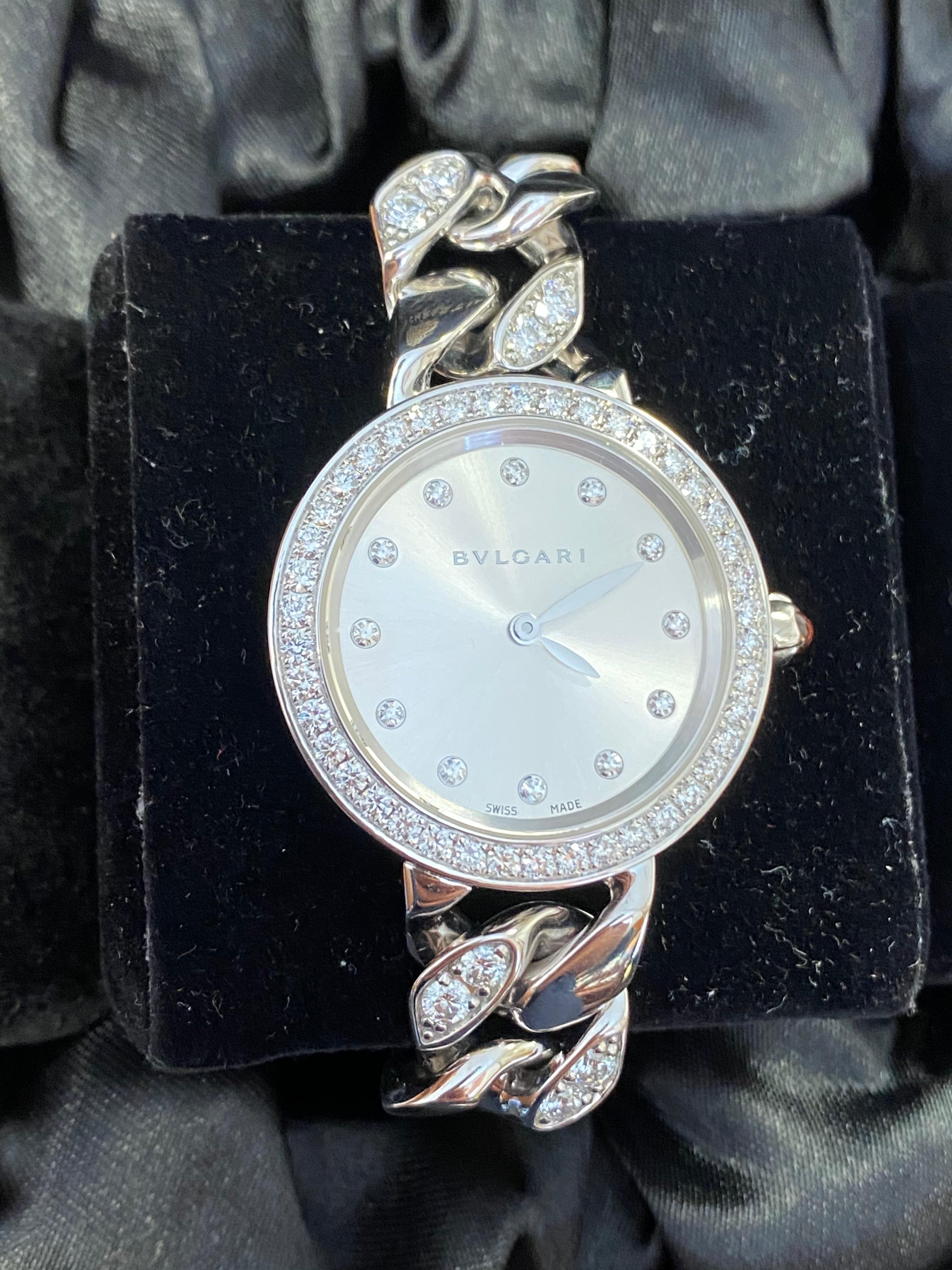 Bulgari Montre-bracelet Bvlgari « Catene » en or blanc 18 carats et bracelet en diamants en vente 8