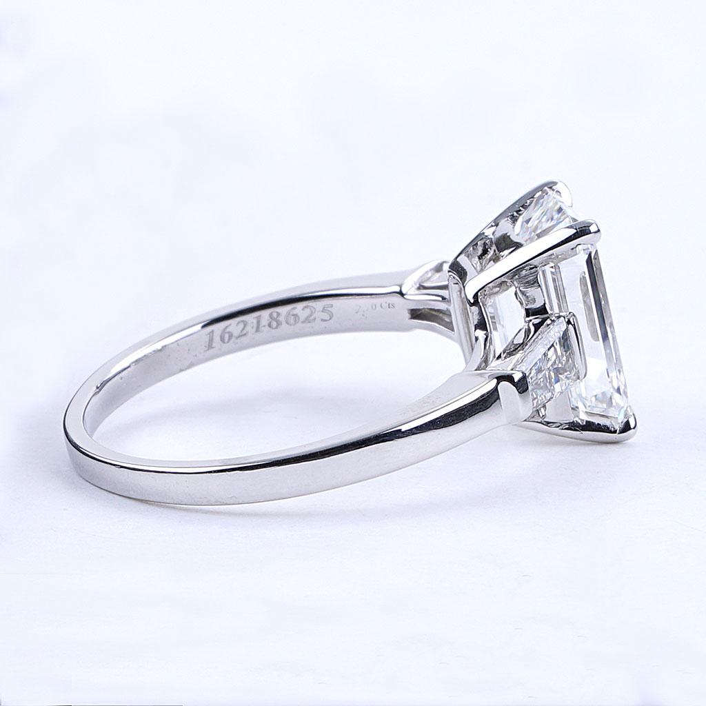 Emerald Cut Bulgari 3.30 CTTW Three Stone Diamond Engagement Ring in Platinum For Sale