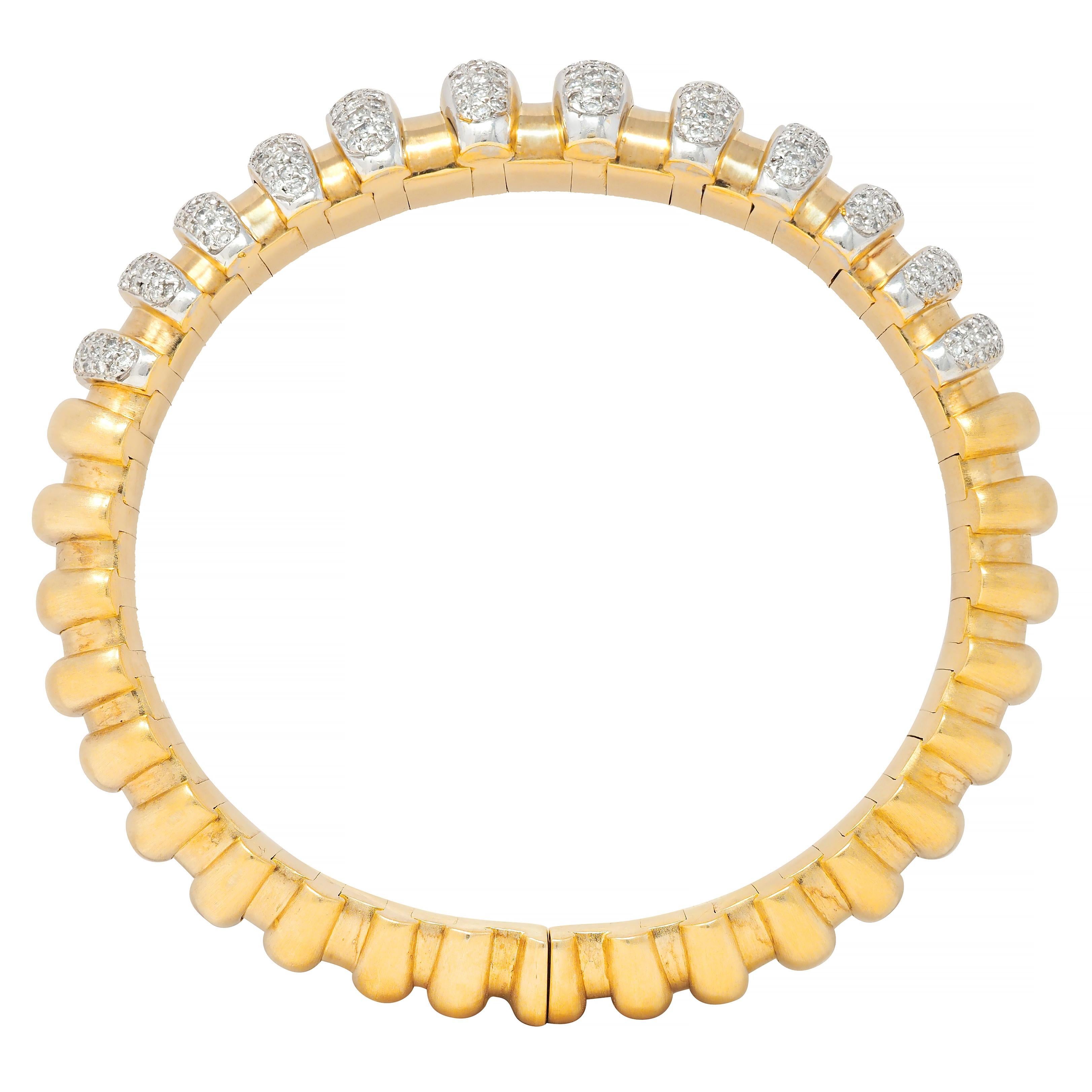 Bulgari Celtaura Tubogas Manschettenarmband, 3,40 Karat Diamant 18 Zweifarbiges Gold Vintage (Brillantschliff) im Angebot