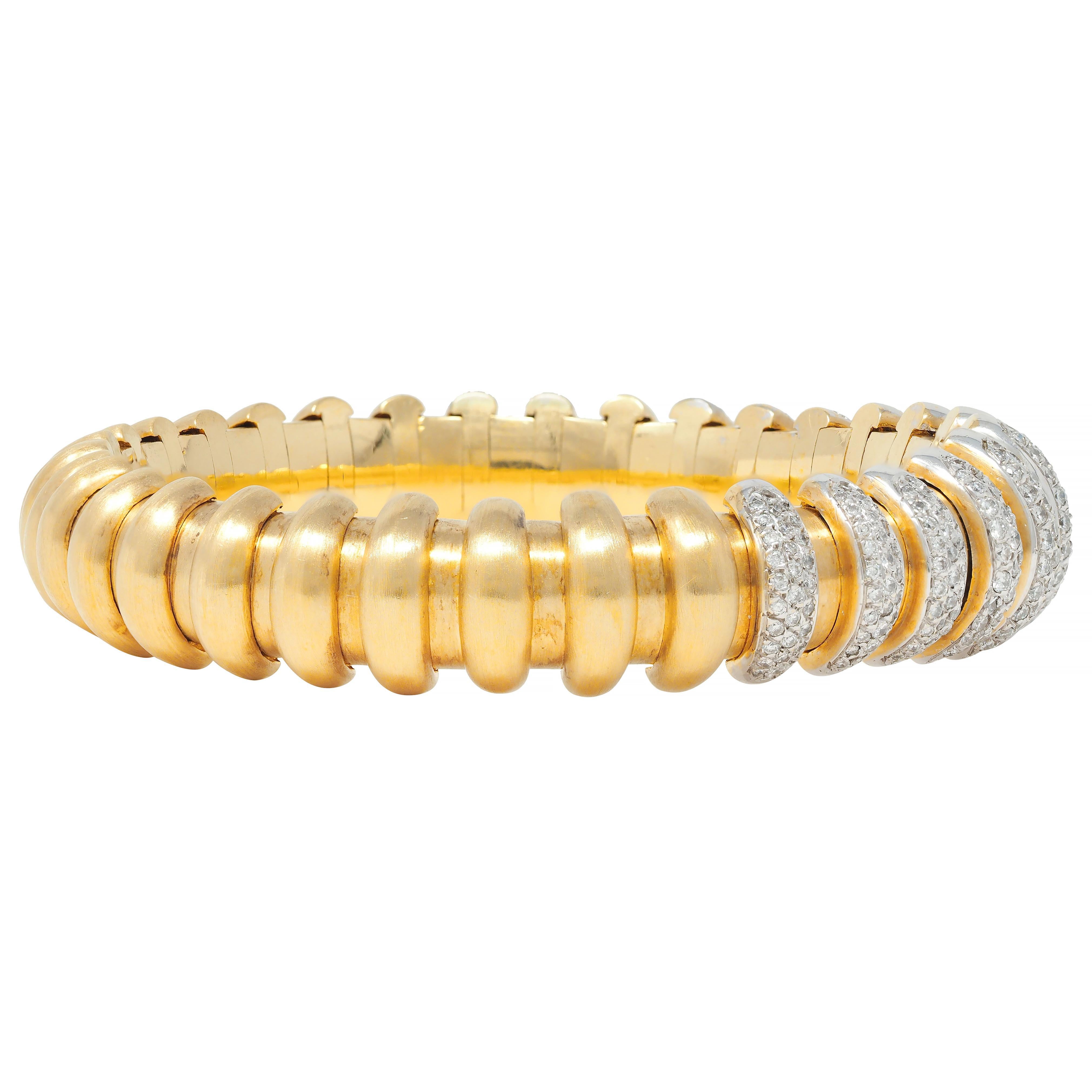 Bulgari Celtaura Tubogas Manschettenarmband, 3,40 Karat Diamant 18 Zweifarbiges Gold Vintage im Zustand „Hervorragend“ im Angebot in Philadelphia, PA