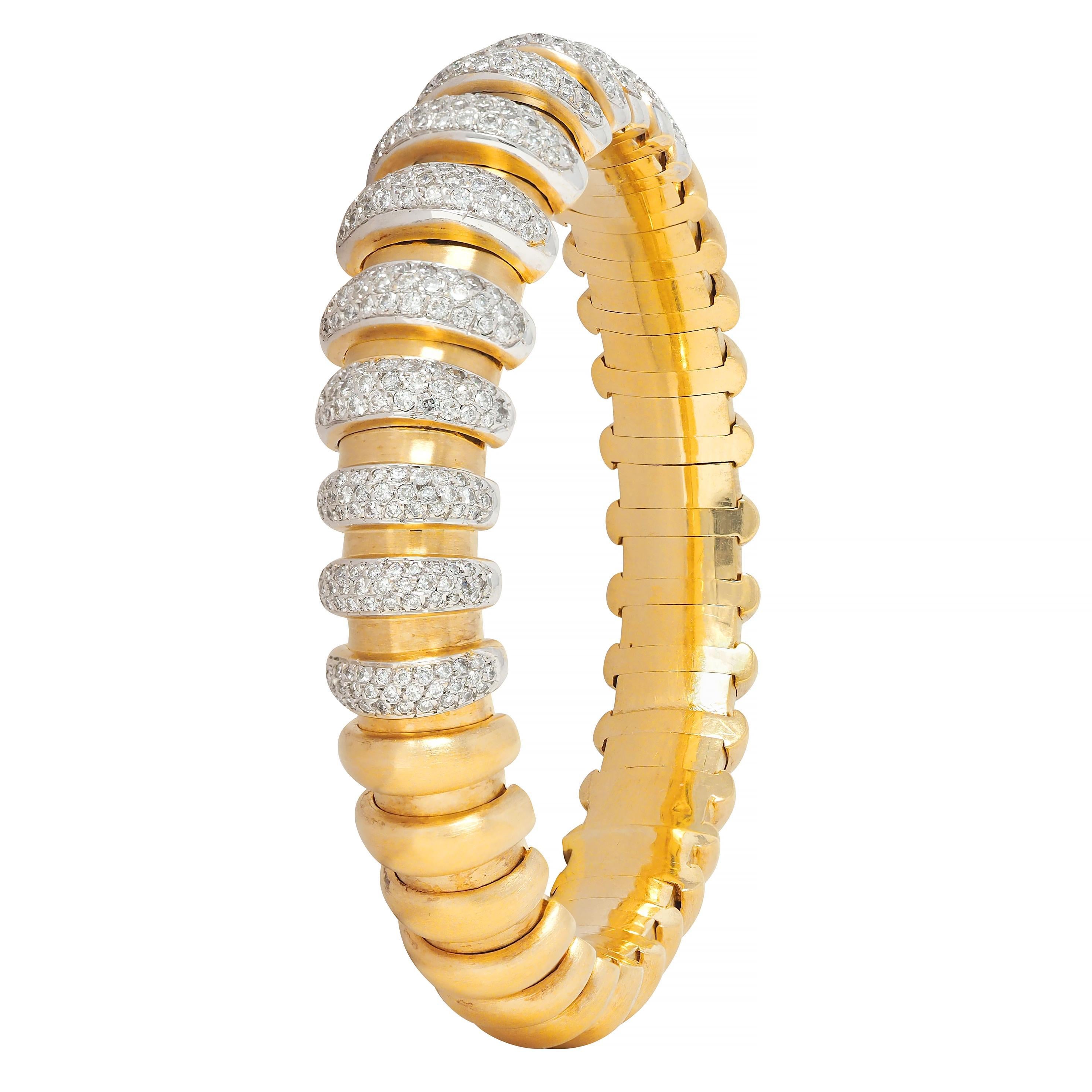 Bulgari Celtaura Tubogas Manschettenarmband, 3,40 Karat Diamant 18 Zweifarbiges Gold Vintage Damen im Angebot