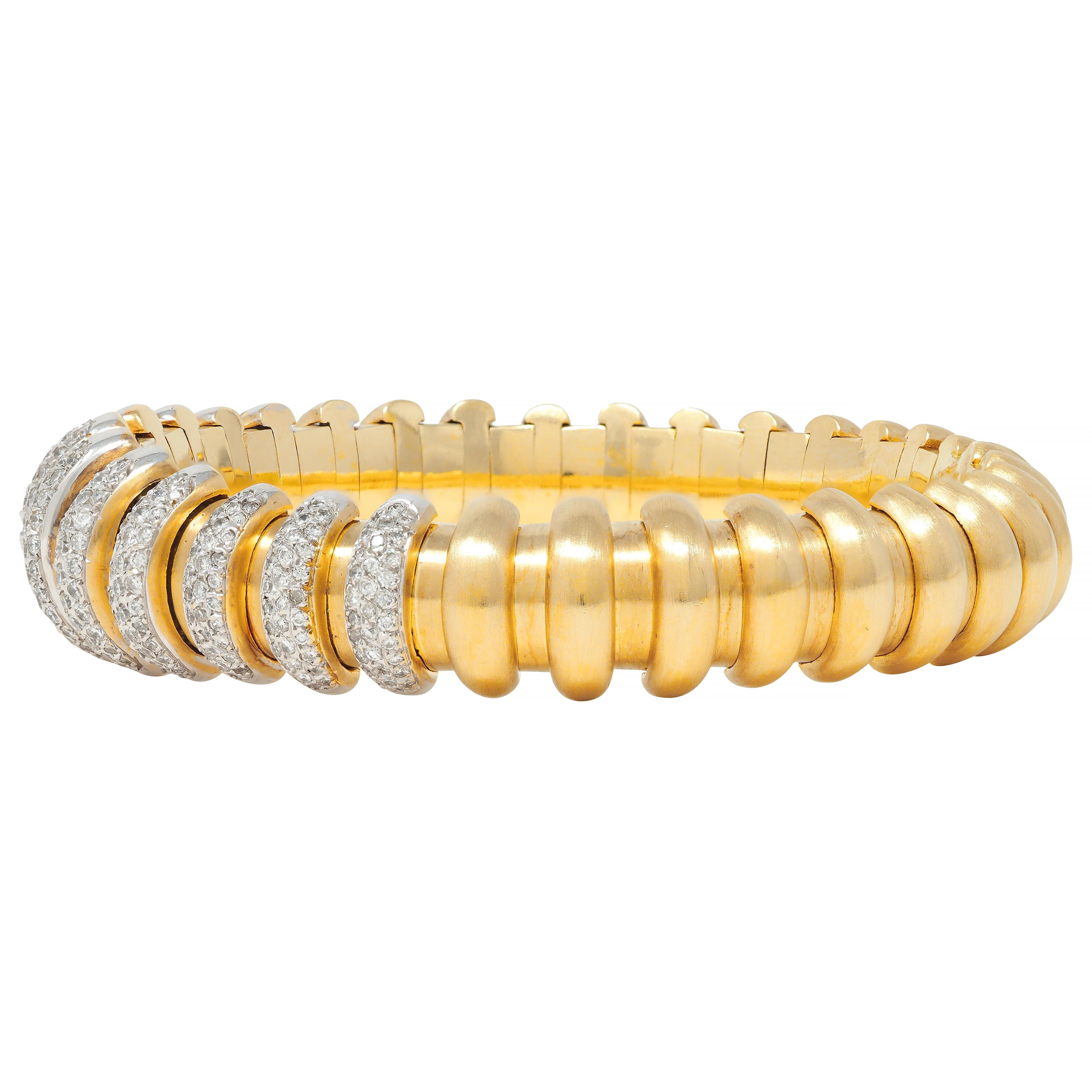 Bulgari Celtaura Tubogas Manschettenarmband, 3,40 Karat Diamant 18 Zweifarbiges Gold Vintage im Angebot 2