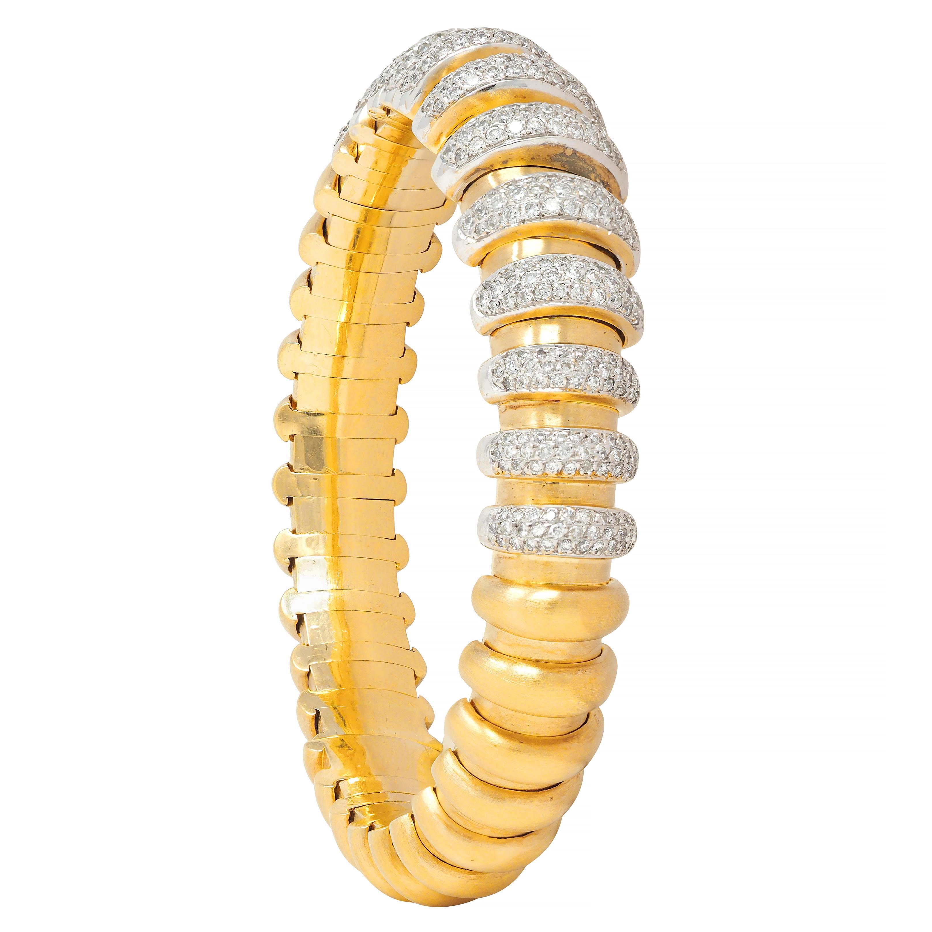 Bulgari Celtaura Tubogas Manschettenarmband, 3,40 Karat Diamant 18 Zweifarbiges Gold Vintage im Angebot 3