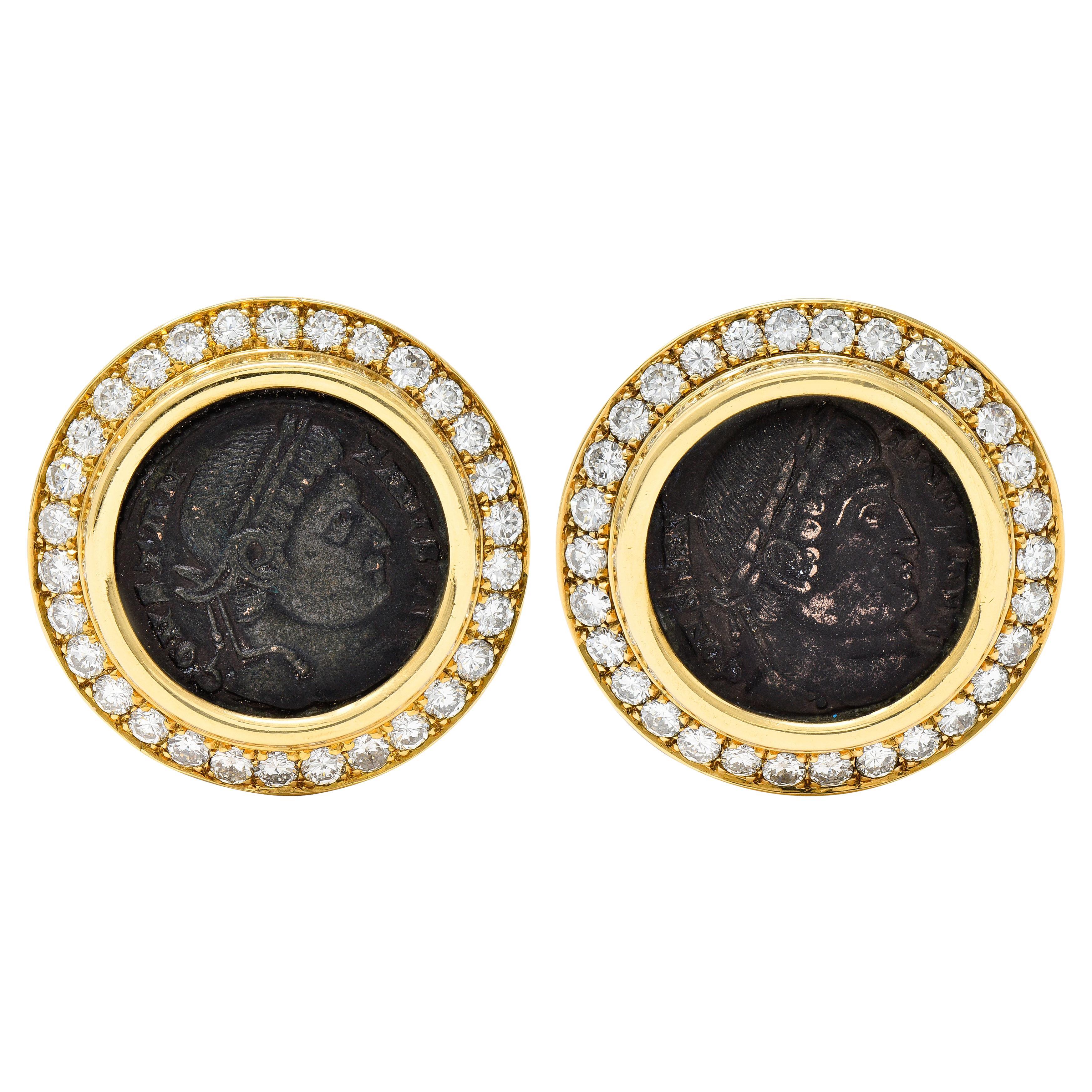 Bulgari 3.60 Carats Diamond Ancient Coin 18 Karat Gold Constantine Monete