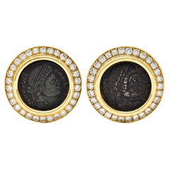 Vintage Bulgari 3.60 Carats Diamond Ancient Coin 18 Karat Gold Constantine Monete